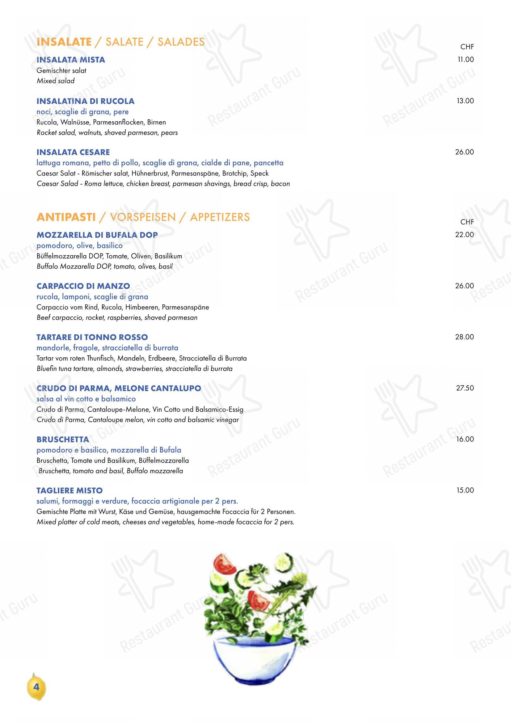 Menu di Ristorante Anacapri Lugano - Menu bar