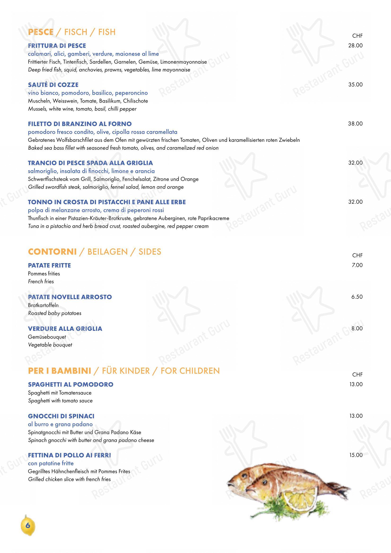 Menu bar per Ristorante Anacapri Lugano pizzeria