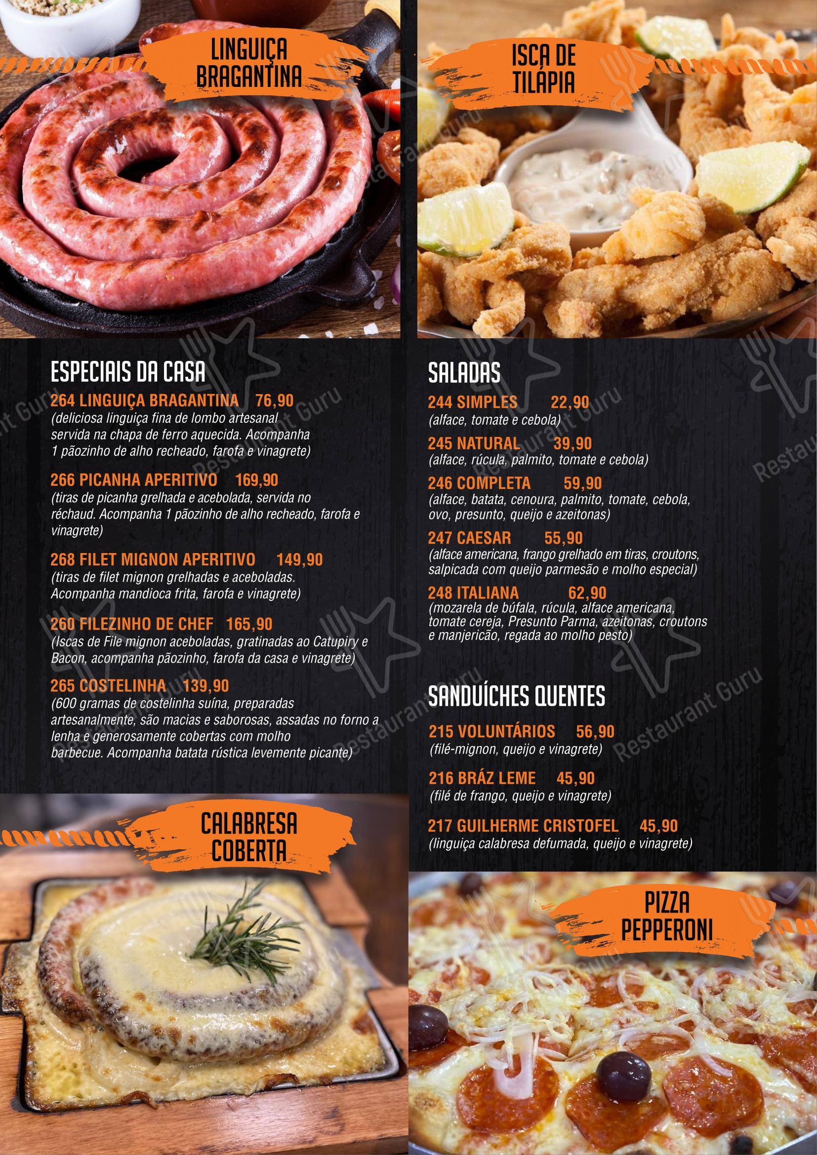 Bar do Milton em São Paulo - Menu