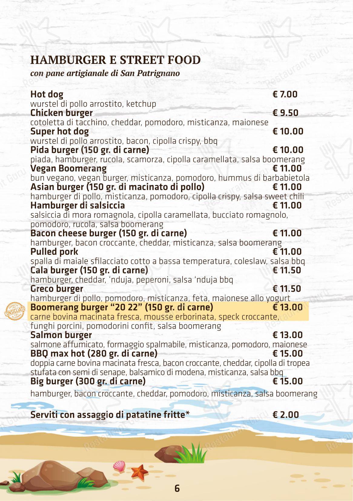 Menu per Boomerang Rimini in Rimini