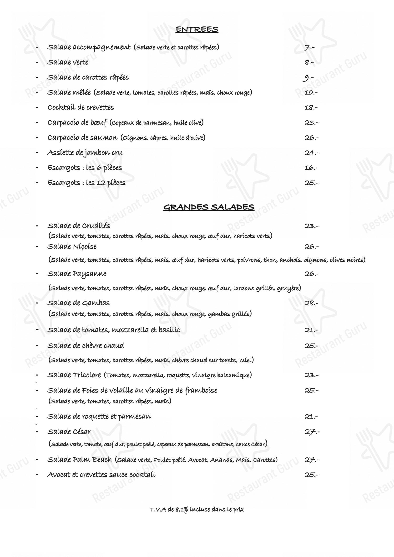 Menu bar per Café du Jet d'Eau in Ginevra