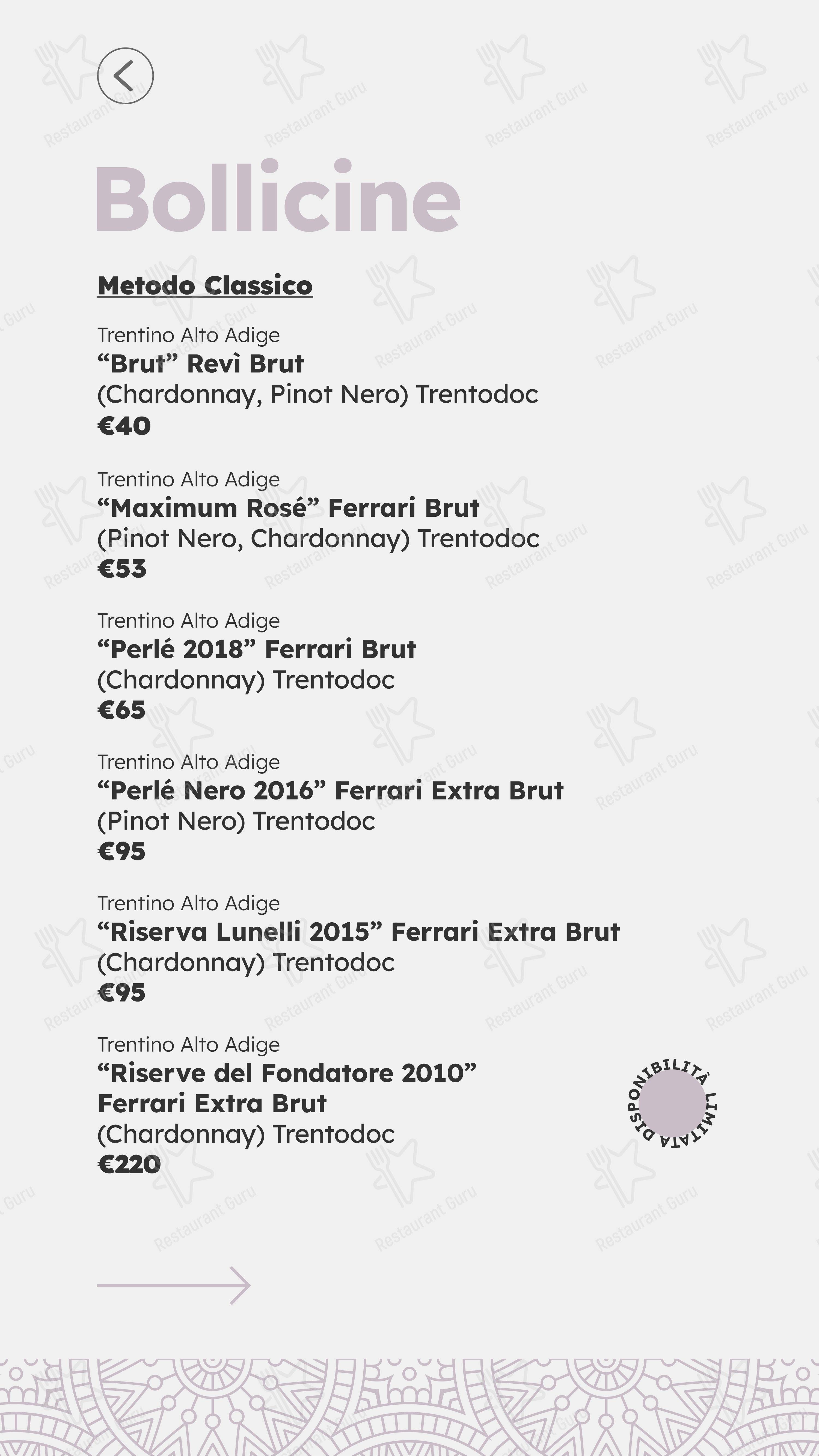 Menu pour Castelli in Aria - Menu