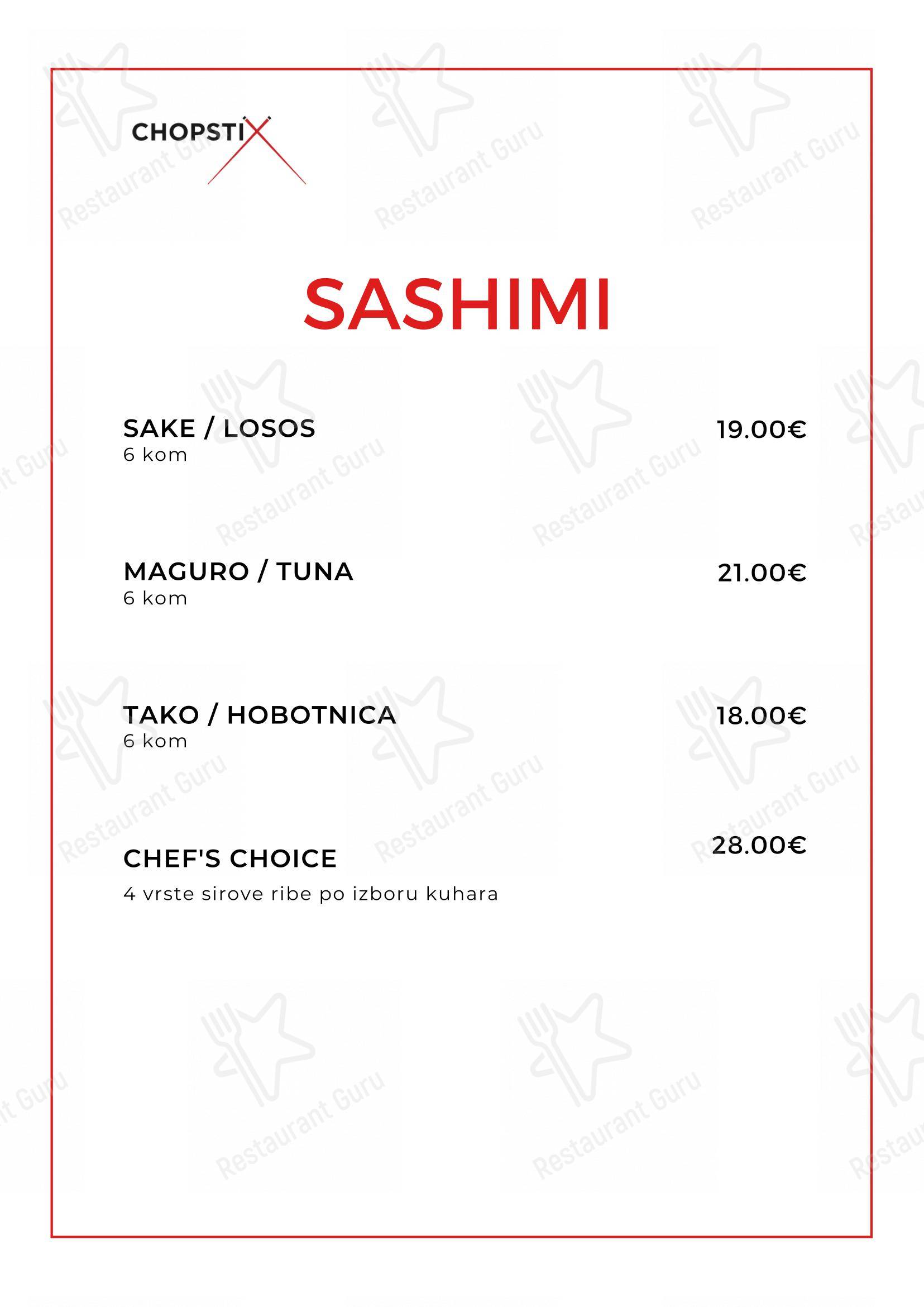 Menu per Chopstix Pan Asian Cuisine & Sushi bar in Zagabria