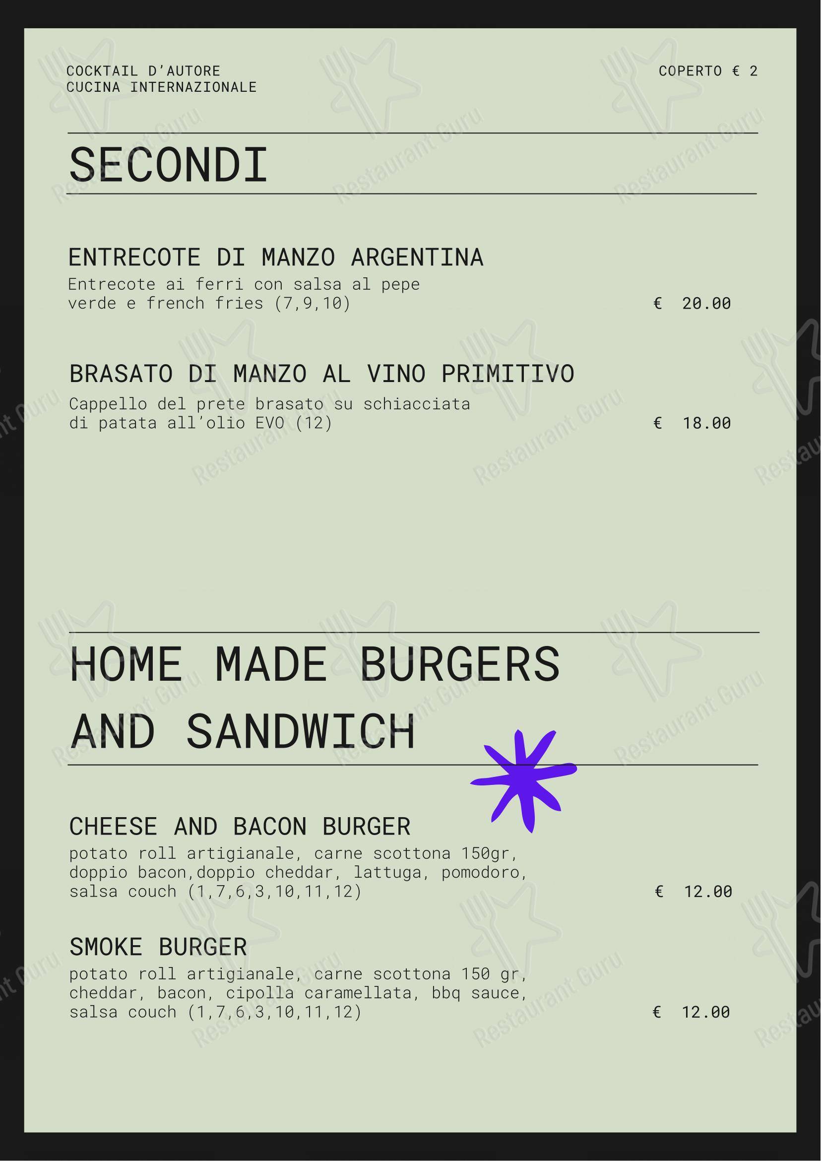 Couch Club in Bari - Menu