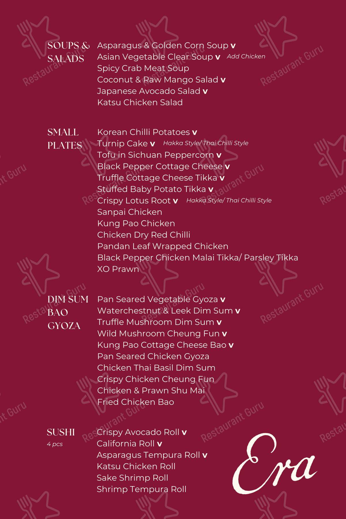 Era in Mumbai - 菜单