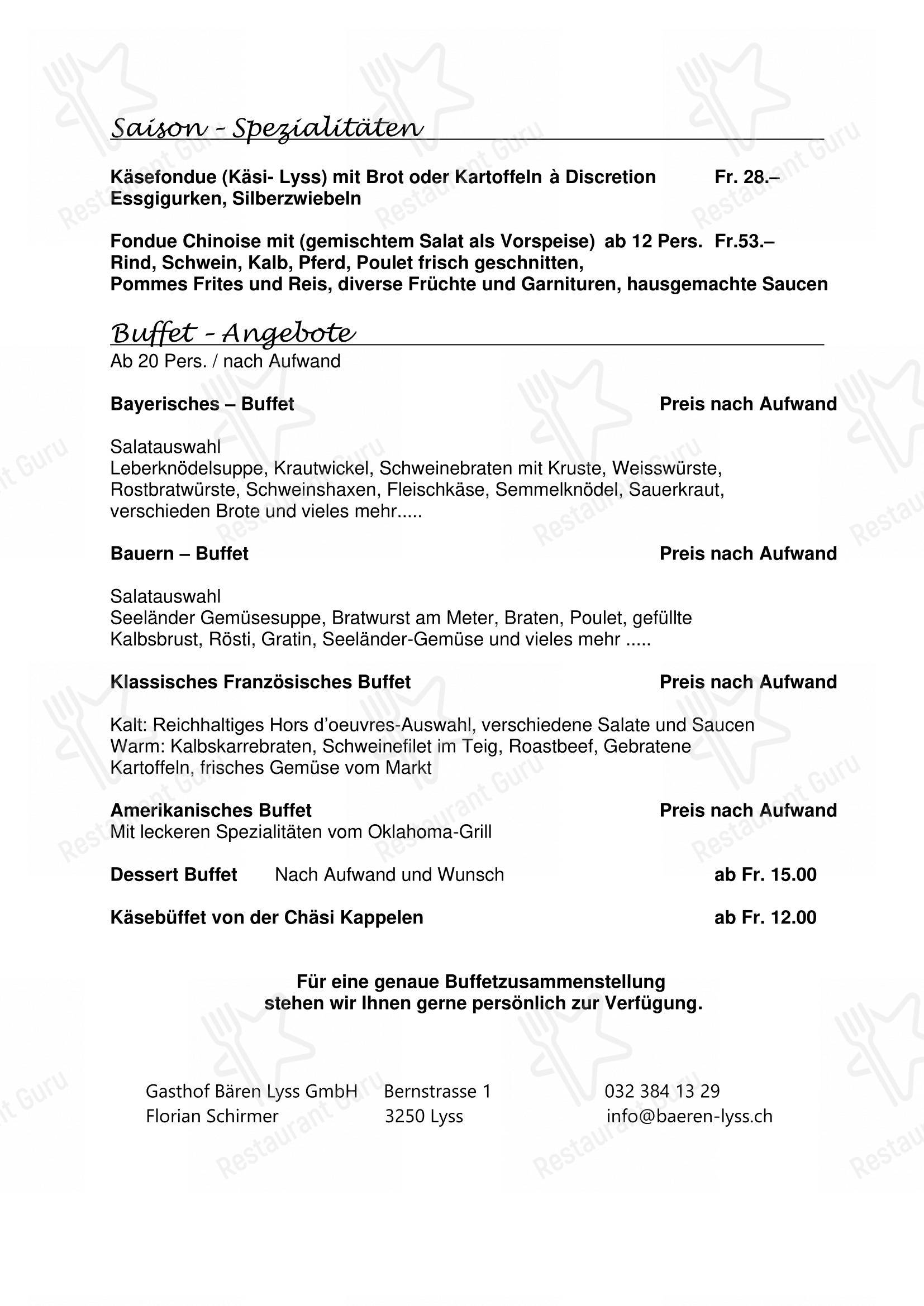 Menu di Gasthof Bären Rapperswil - Menu