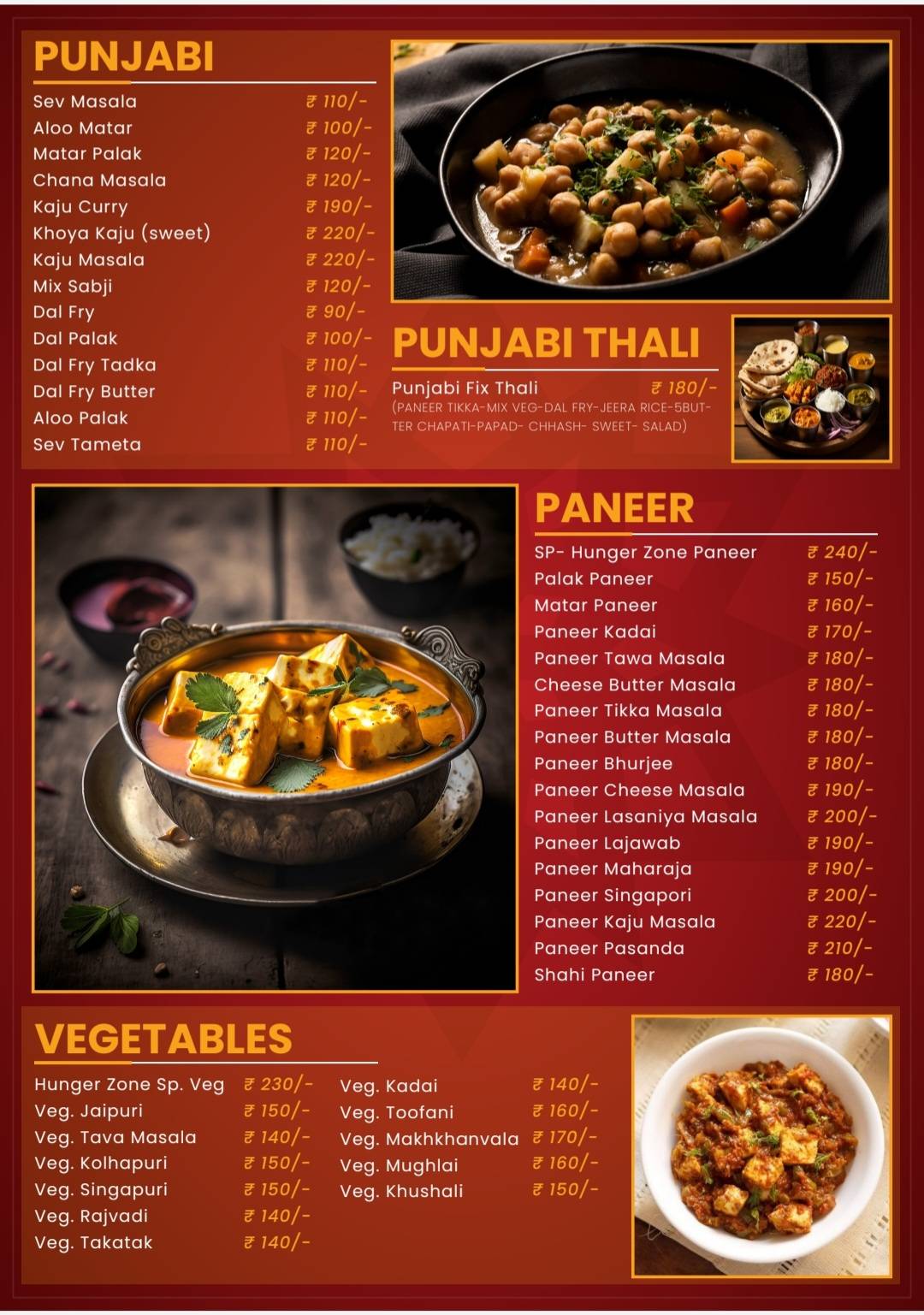 Hunger Food Zone menu