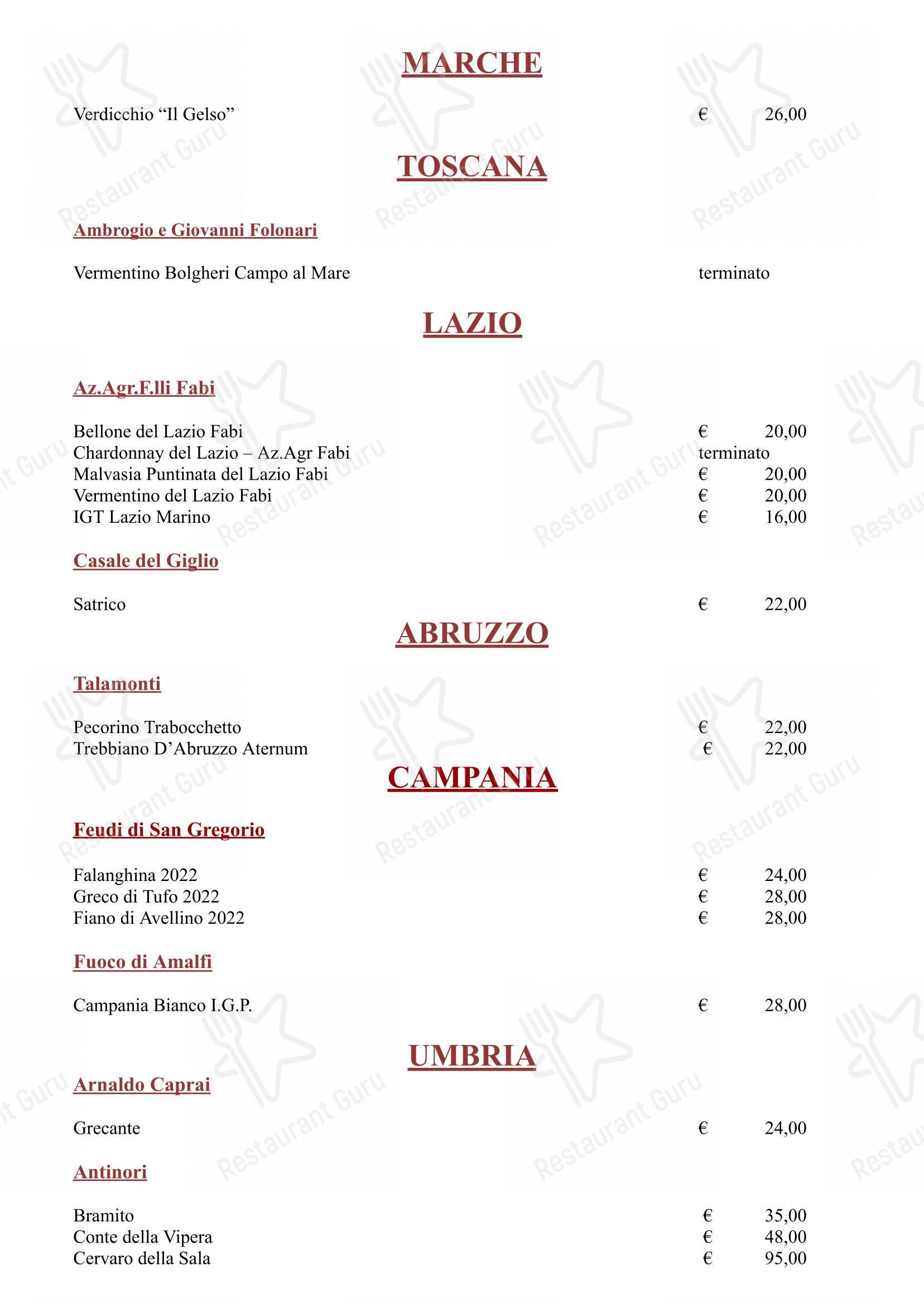 Menu per Hostaria Da Cesare Bottega Storica dal 1921 in Roma