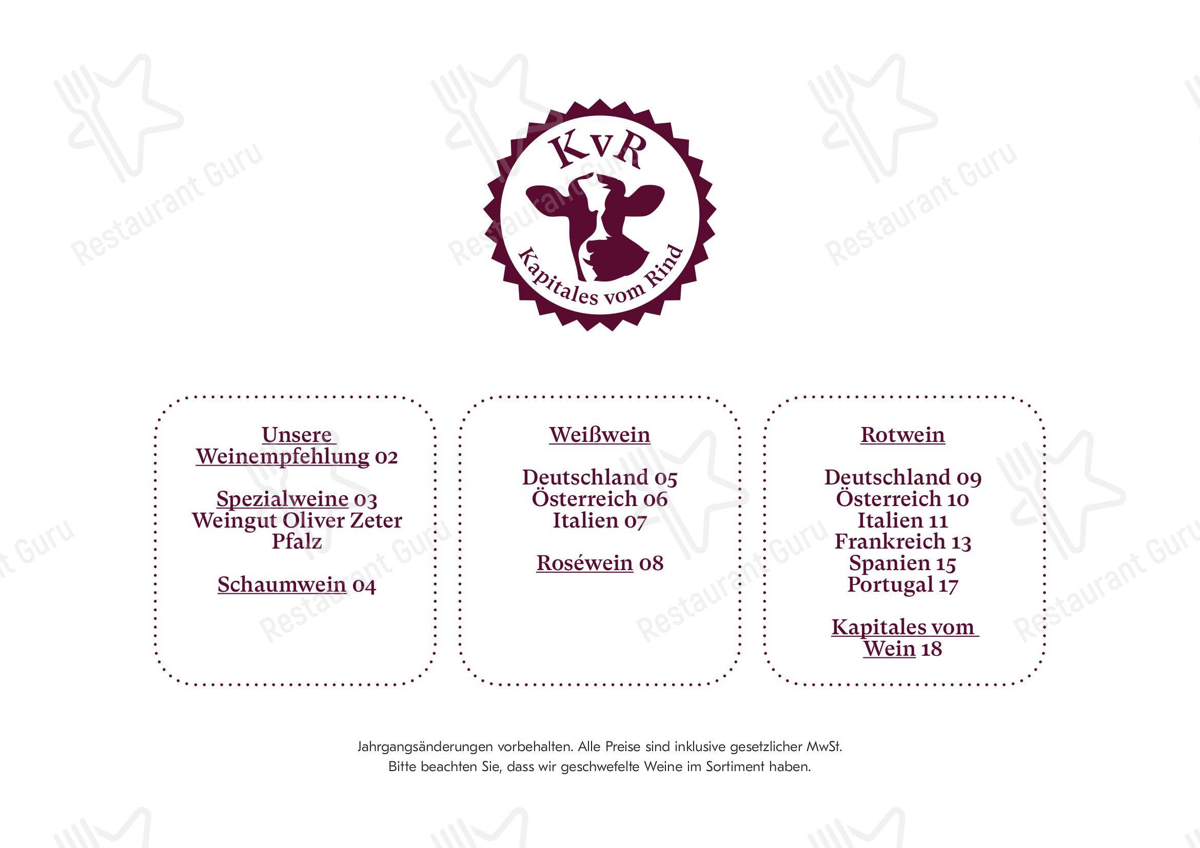 Kvr Kapitales Vom Rind Viktoriastraße München Speisekarte von KvR Kapitales vom Rind steakhaus, München