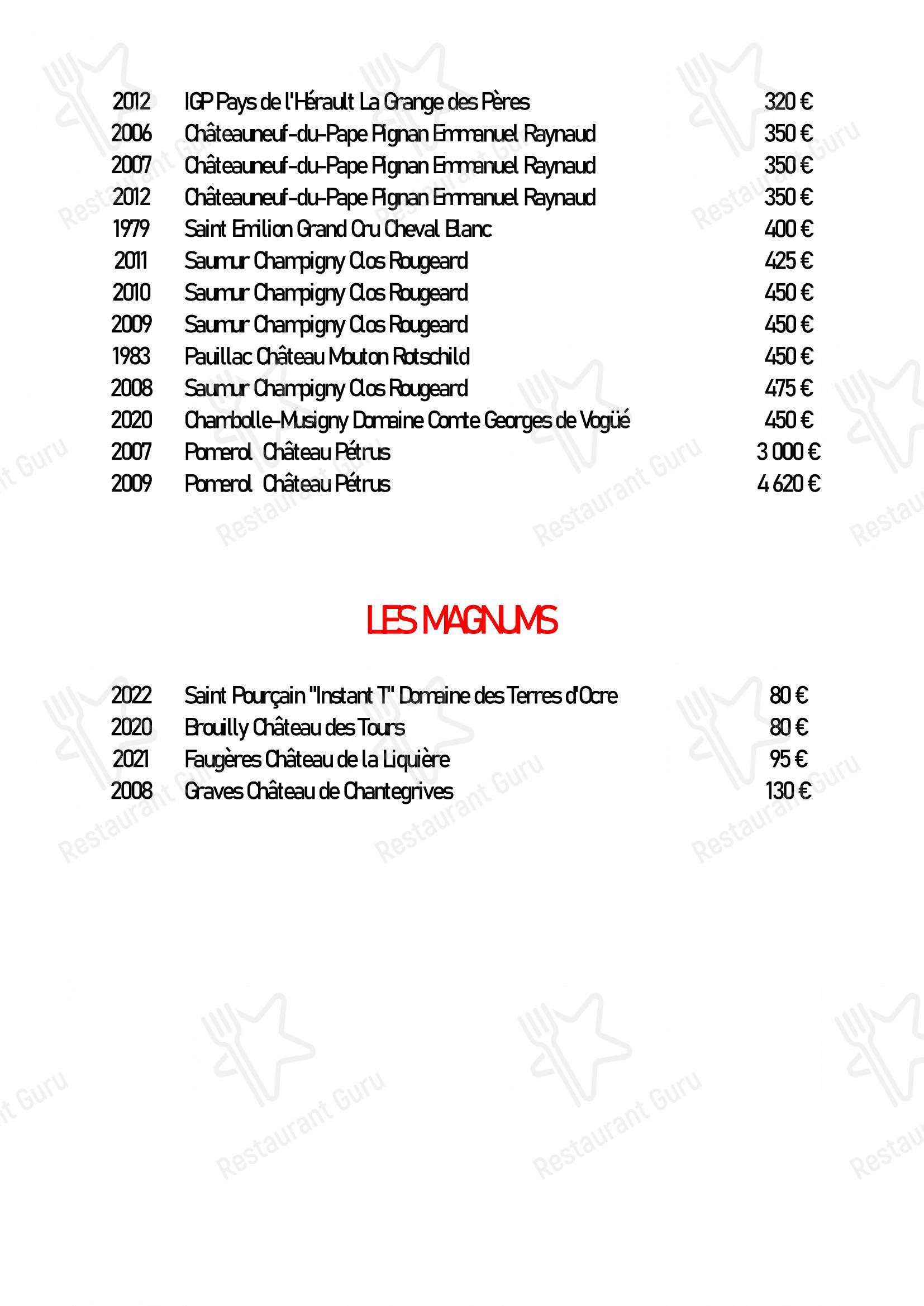 Menu bar pour La Petite Régalade dans Paris