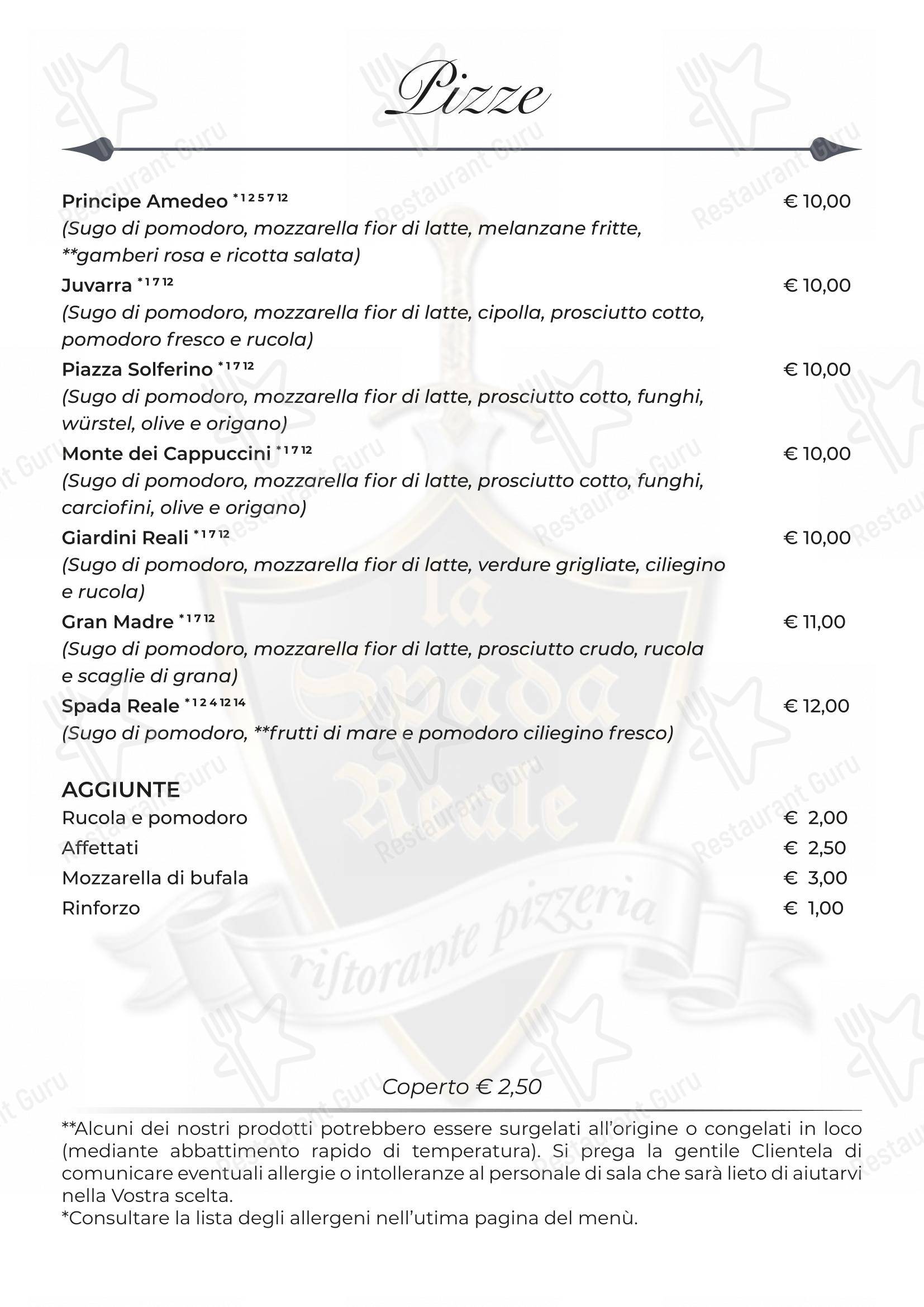 Menu per La Spada Reale ristorante
