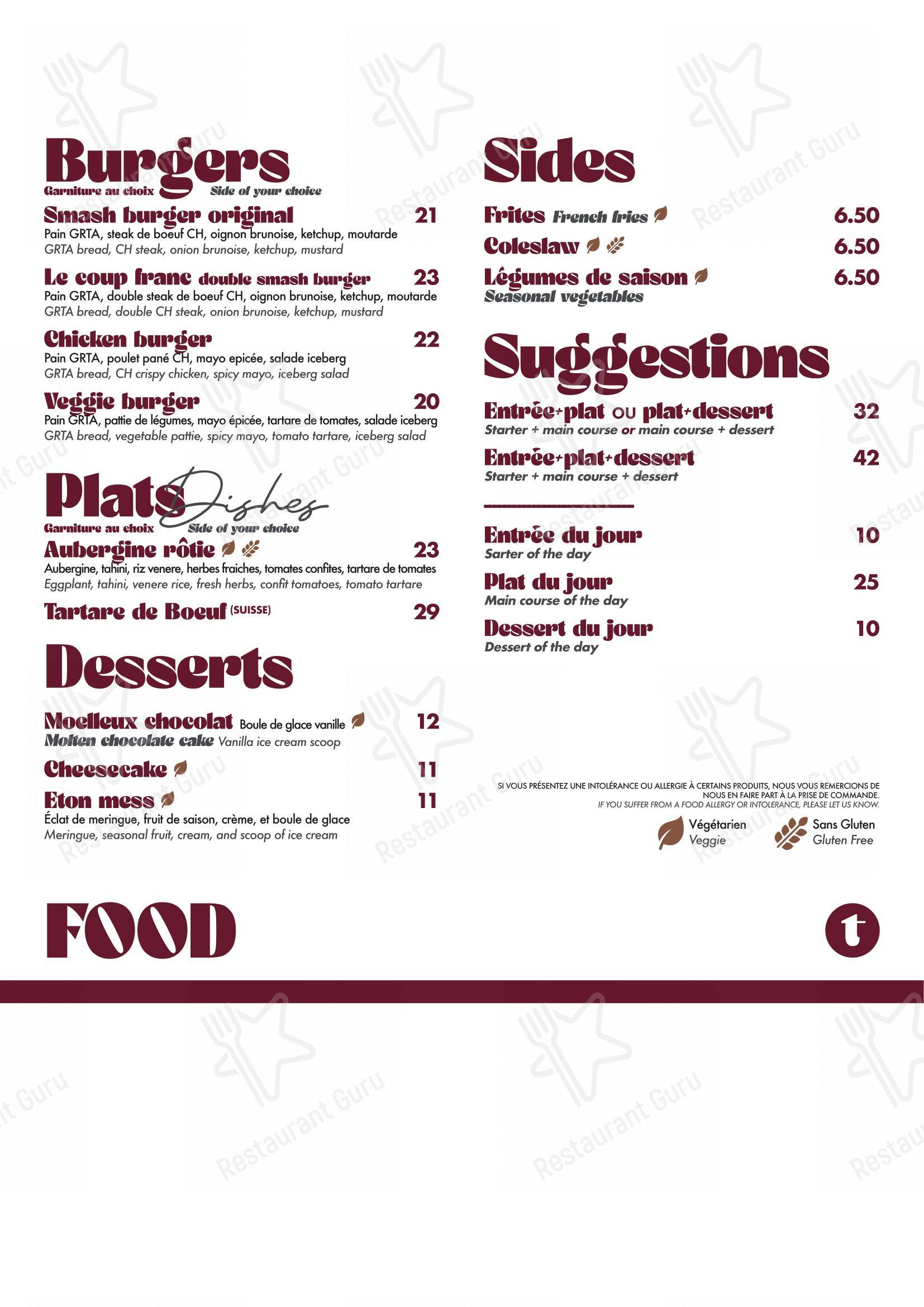 菜单 per La Table Grenat in Lancy