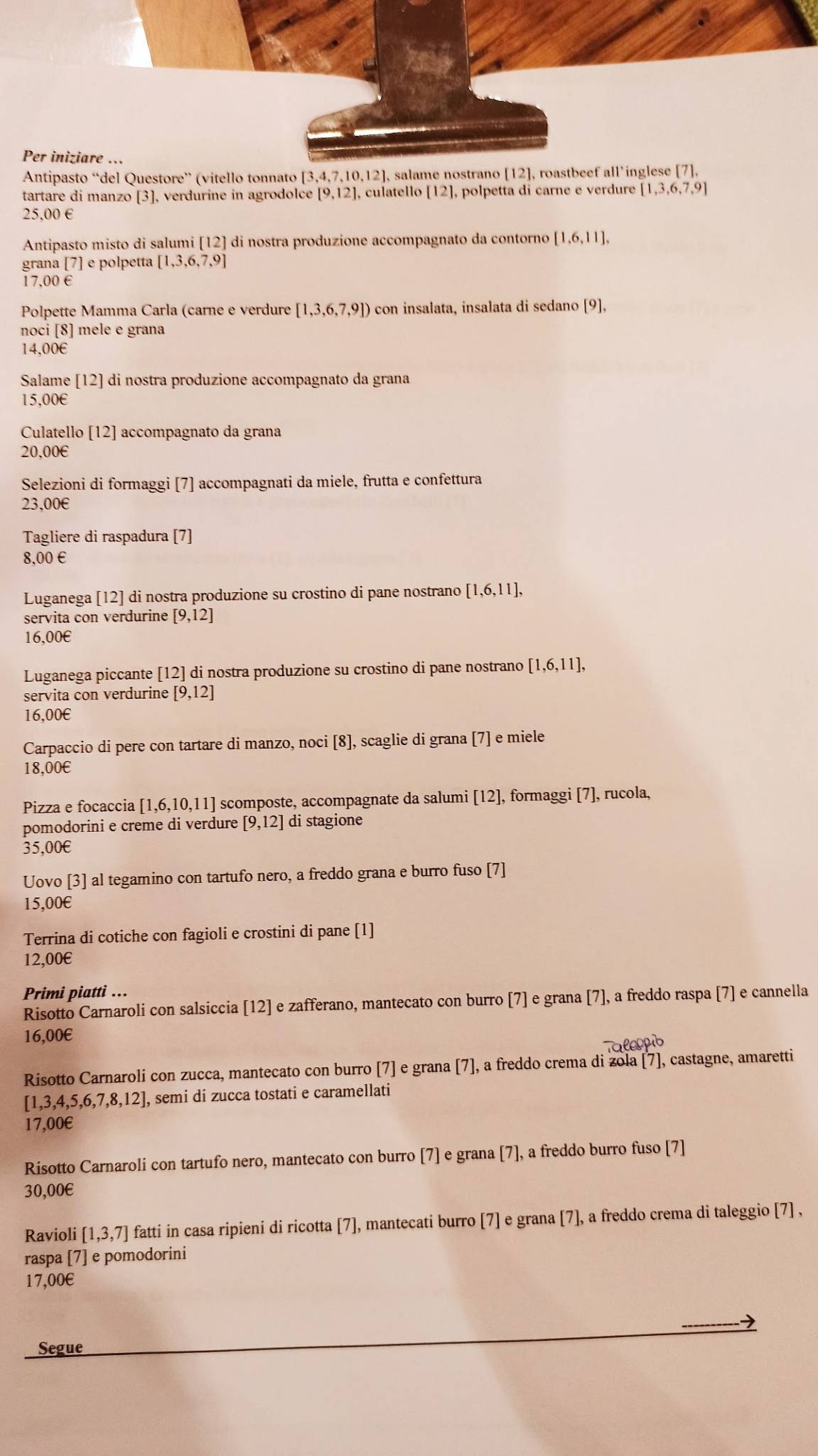 Menu di La Vecchia Osteria Ca' del Parto 