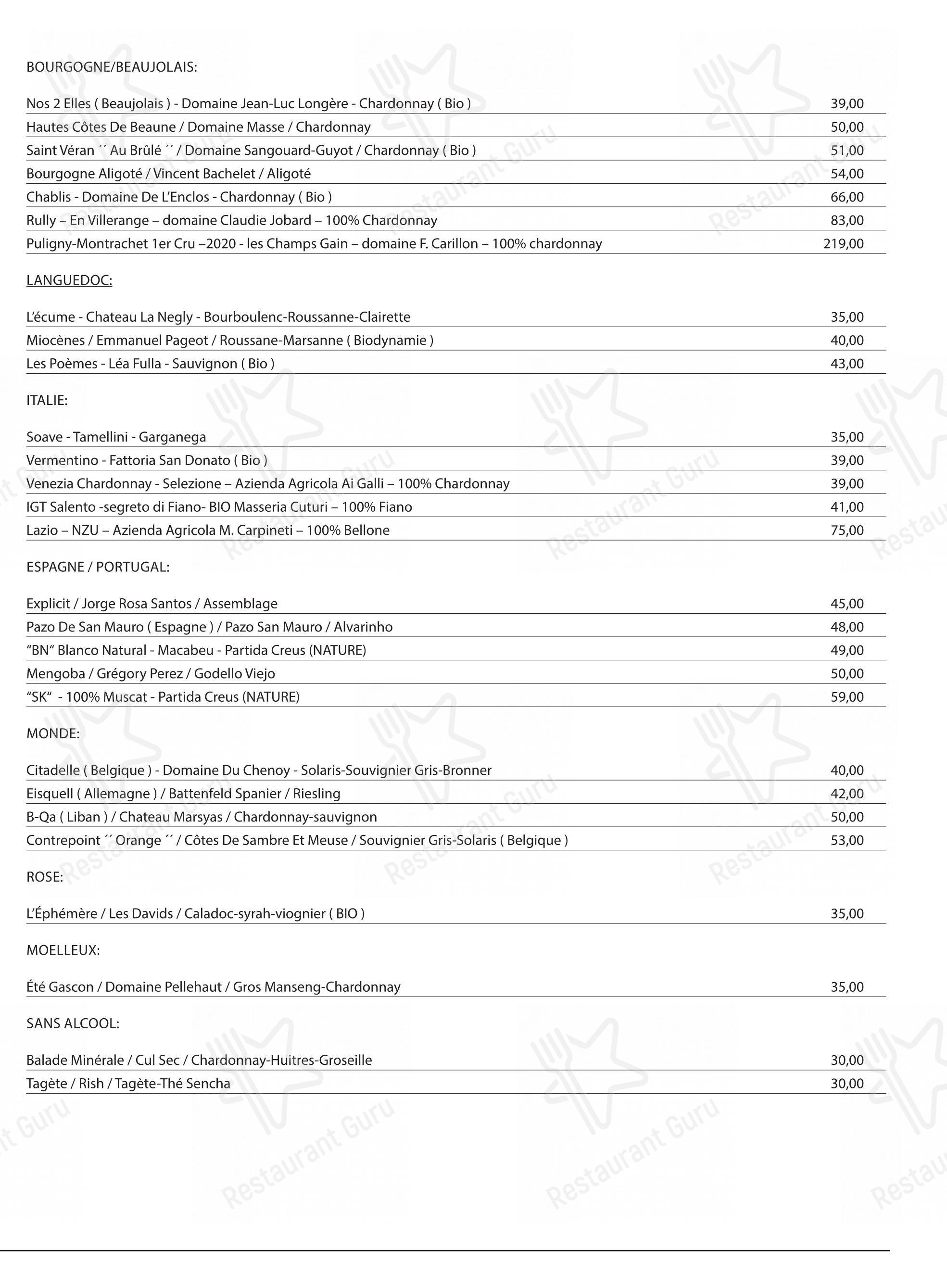 Menu pour Le Selecto dans Bruxelles