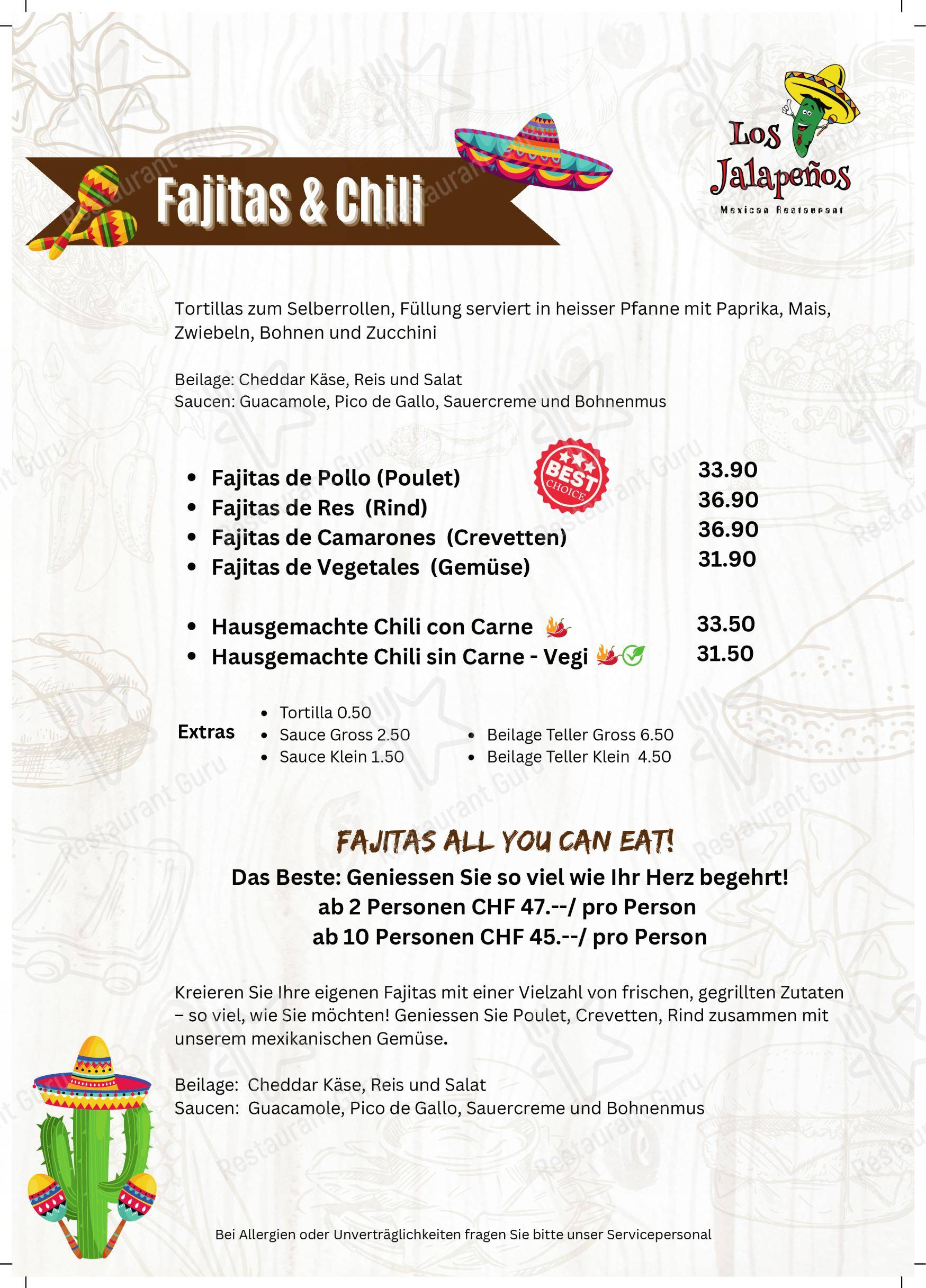 Menu di Los Jalapenos Olten - Menu