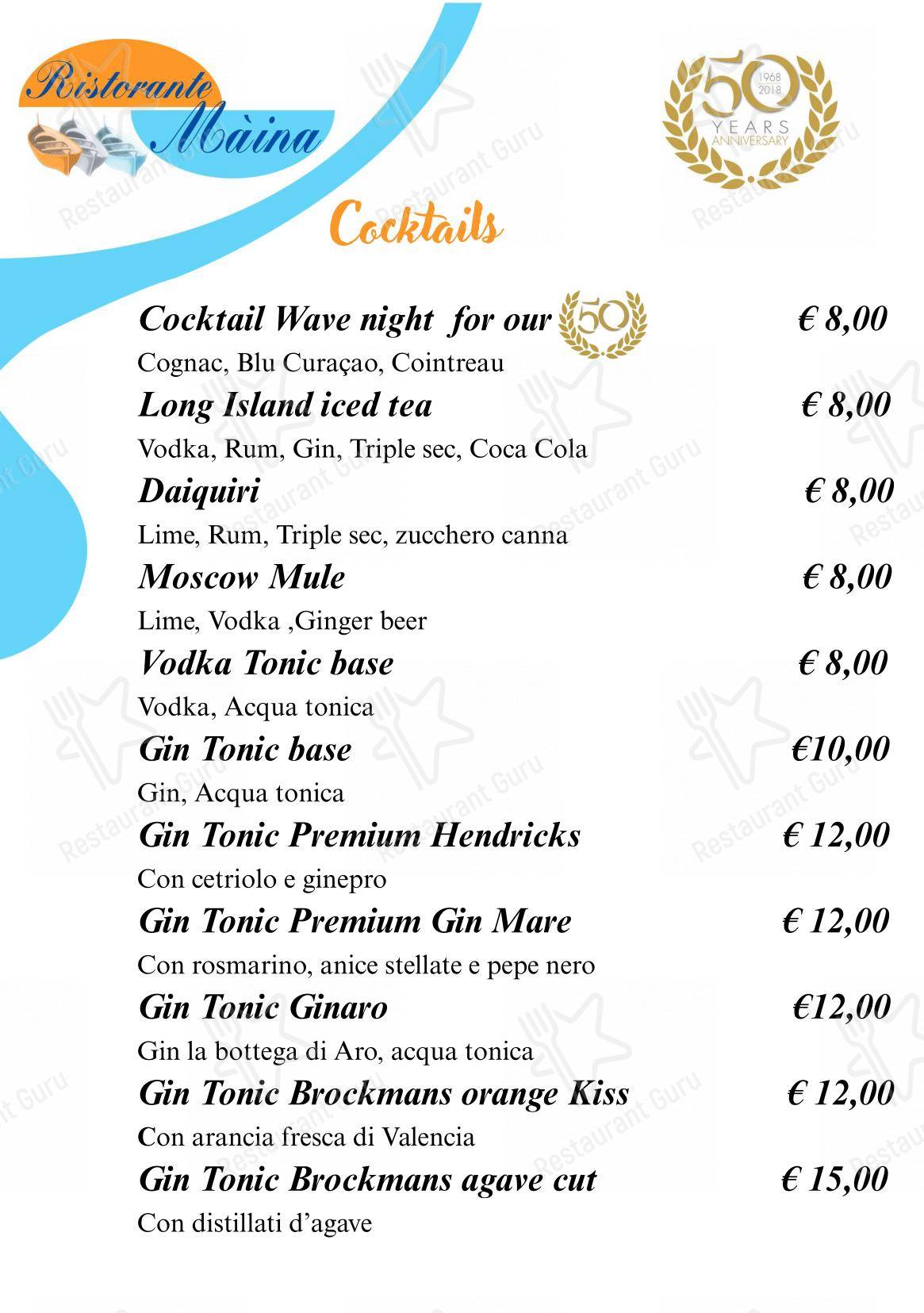 Основное меню per Bagni Olimpia - Ristorante Maina in Savona