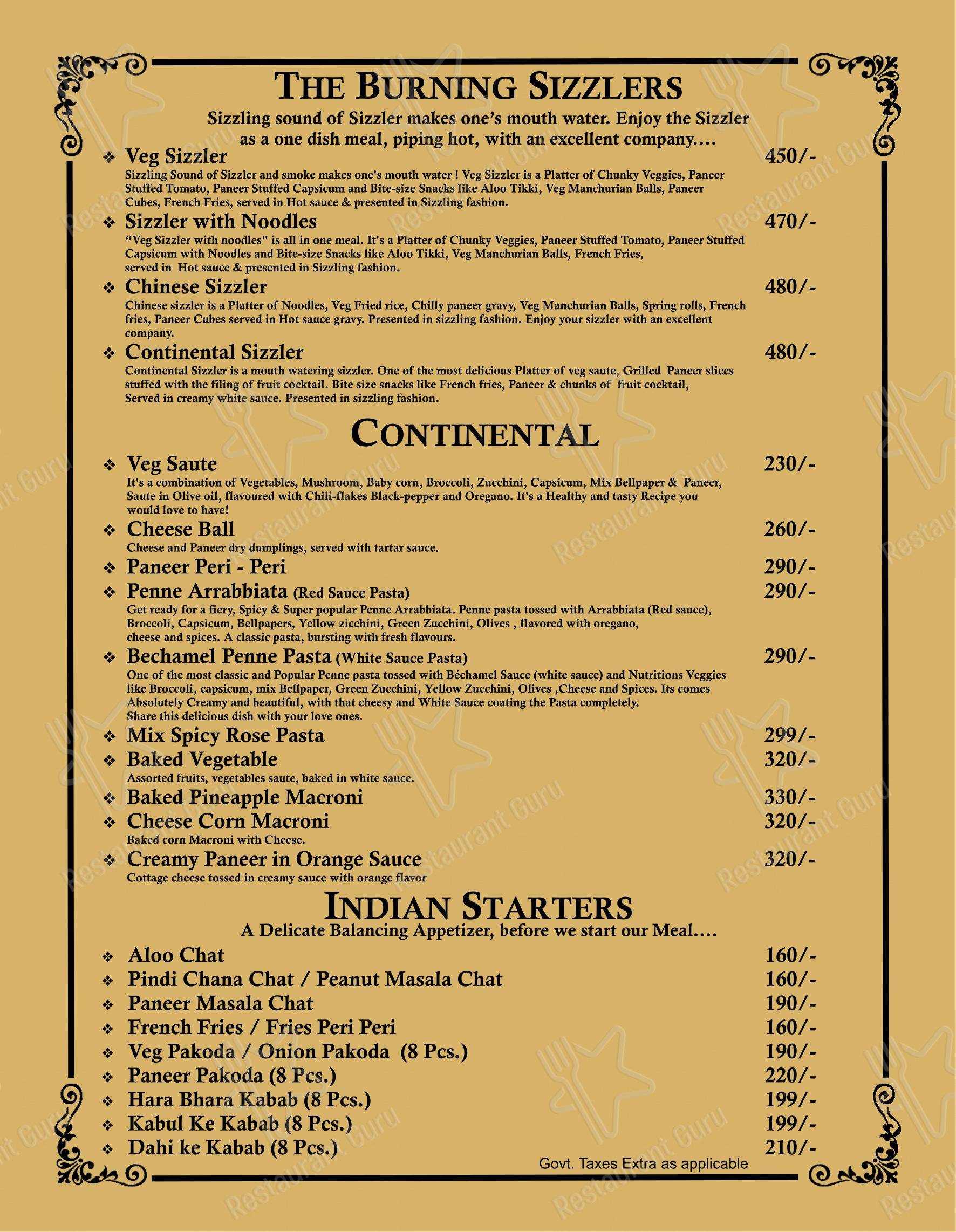 Menu for Mishtten Club & Resort in Jhalawar