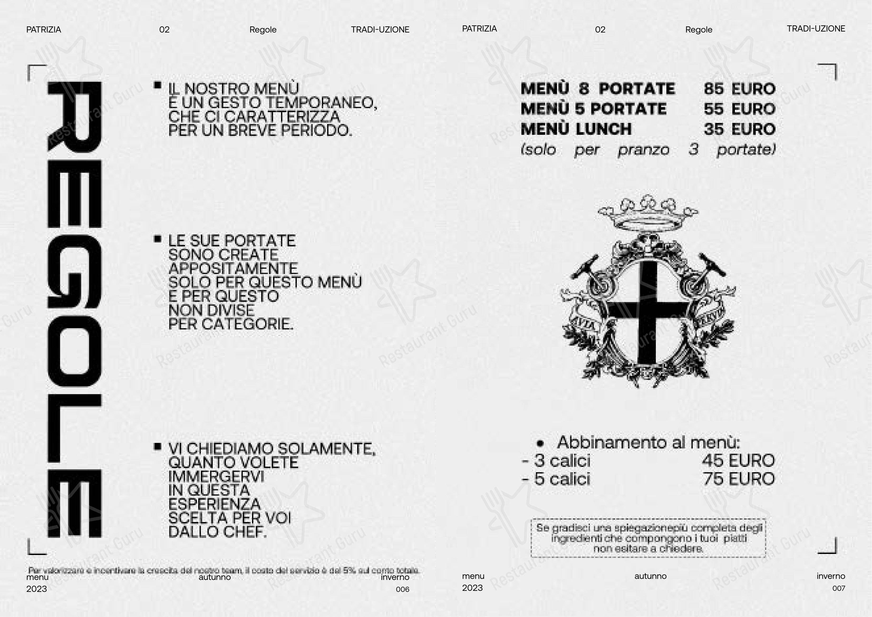 Menu bar per Patrizia ristorante