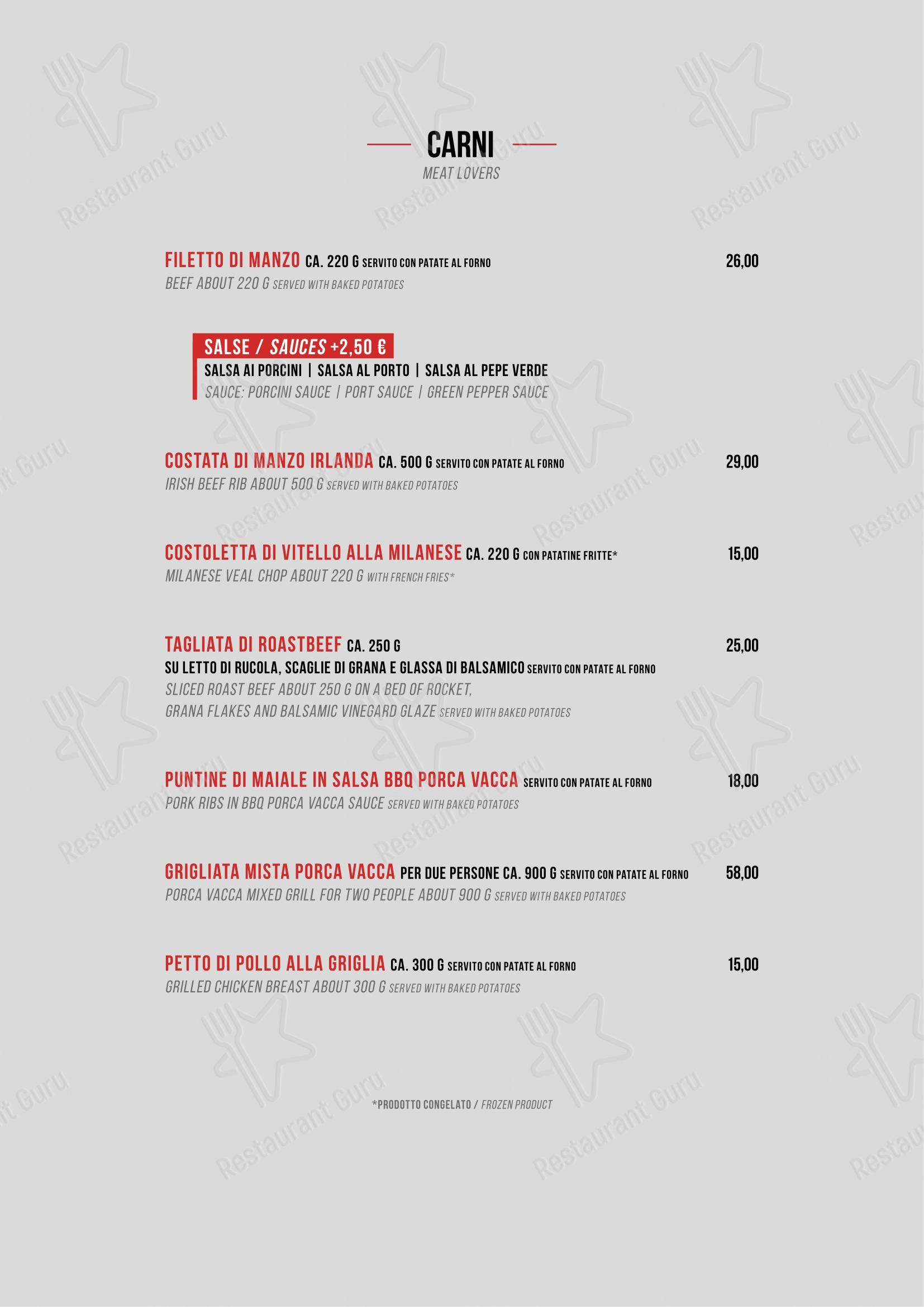 Menu per Porca Vacca ristorante