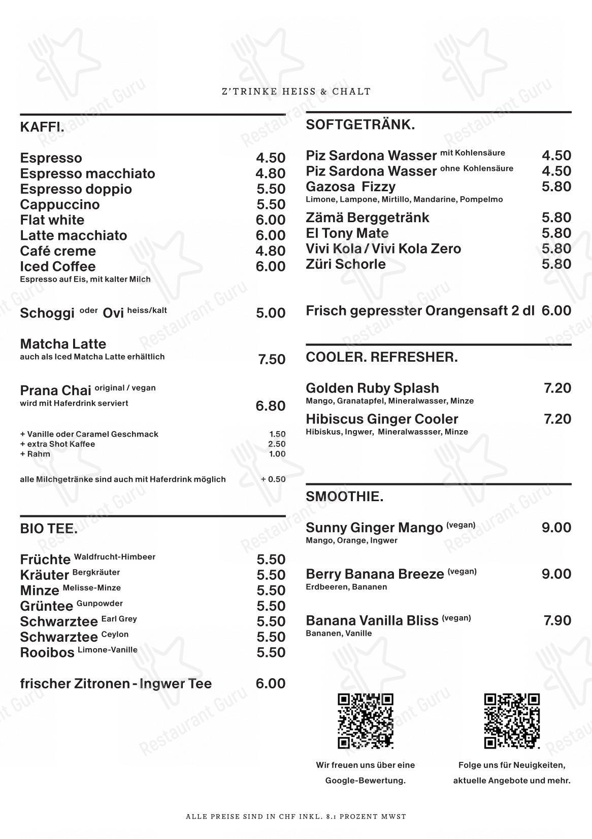 Punkt28 in Wetzikon - Menu bar