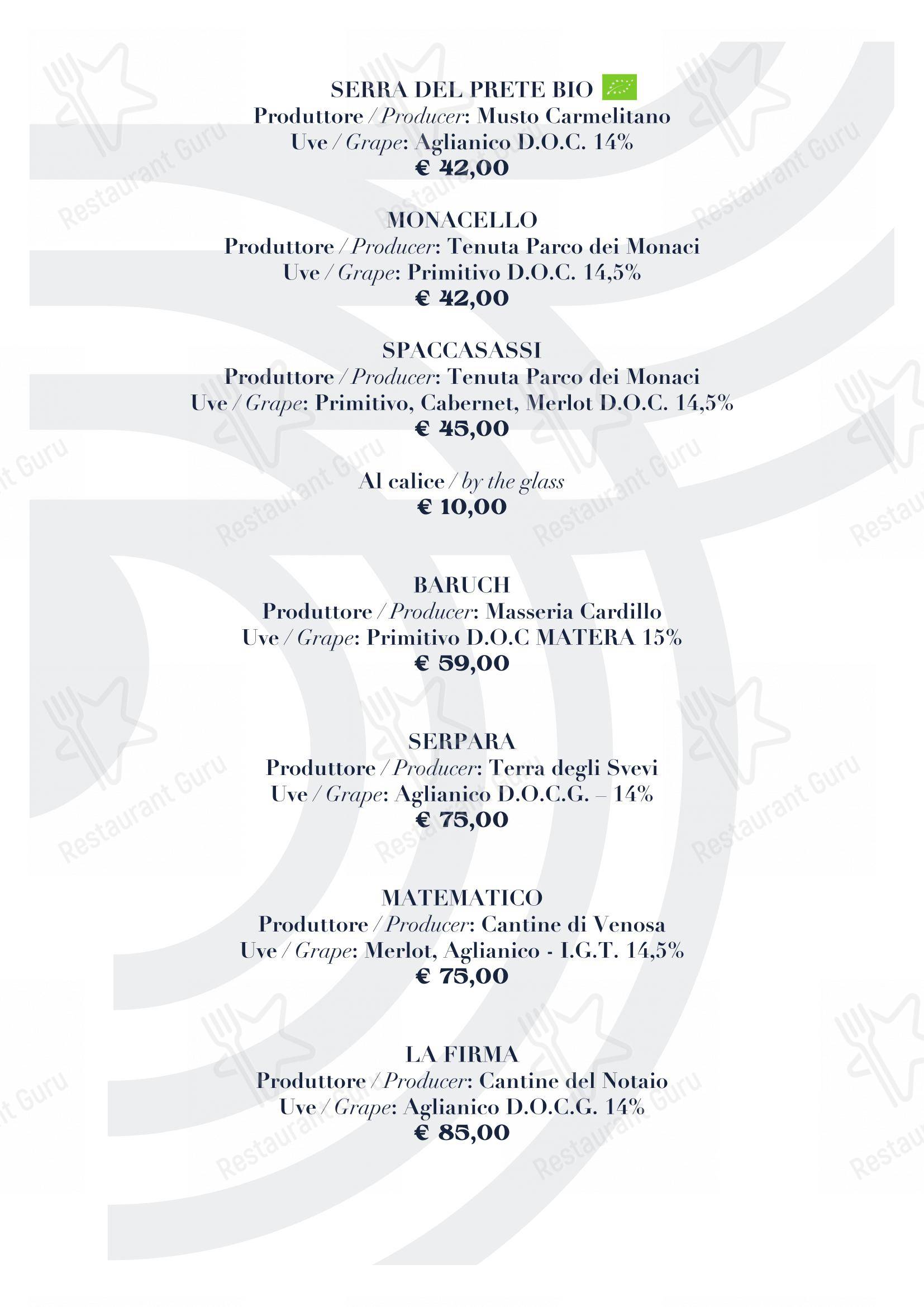 Menu di BV Quarry Rooftop Terrace Matera - Restaurant Garden Inn - Takeaway Menu