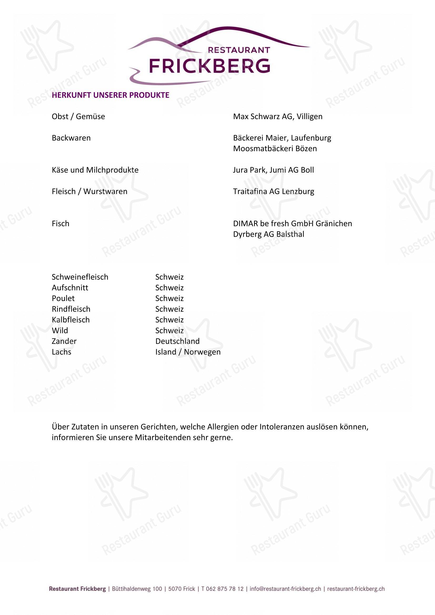 Menu di Restaurant Frickberg - piatti e bevande