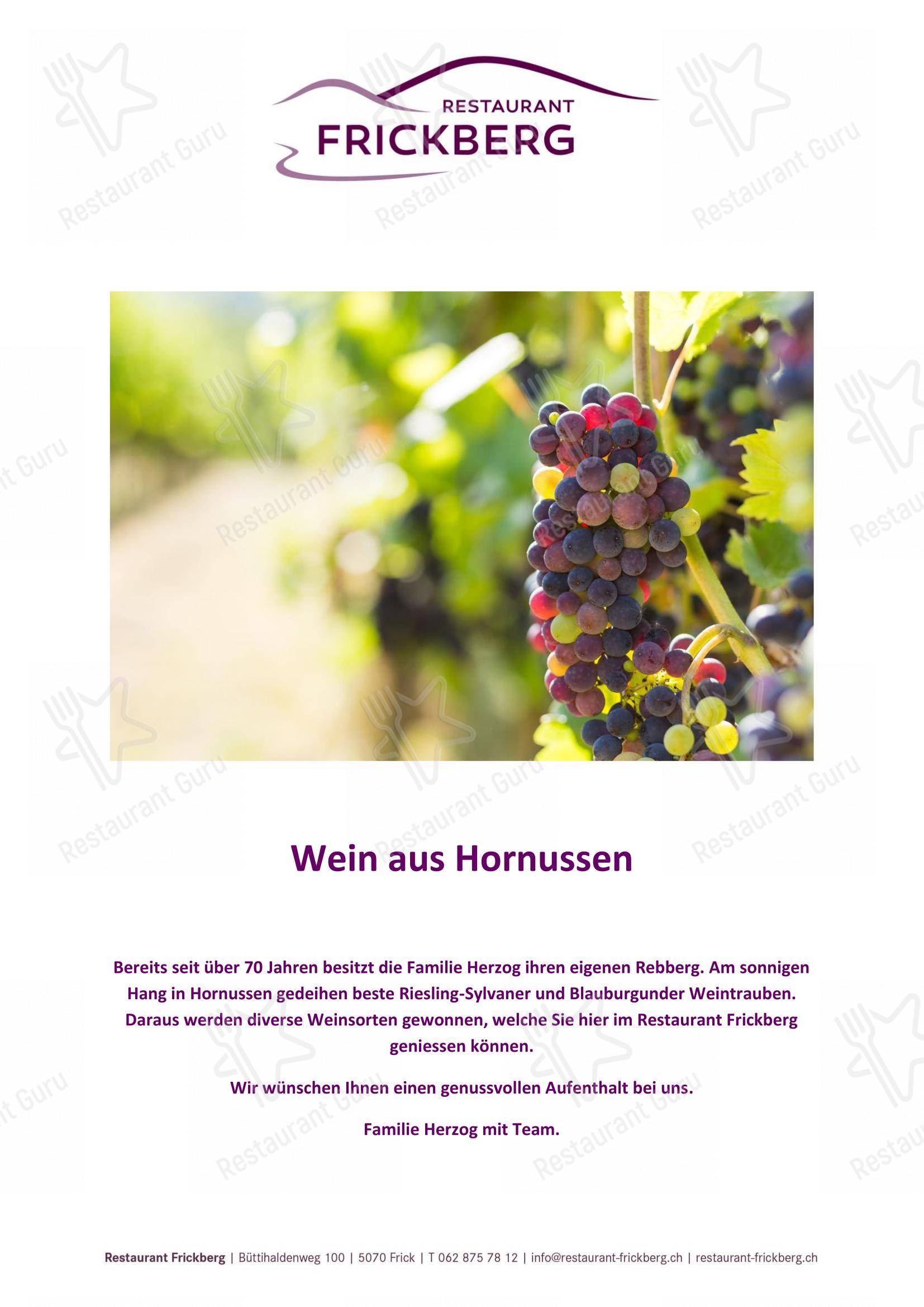 Wine Menu per Restaurant Frickberg ristorante