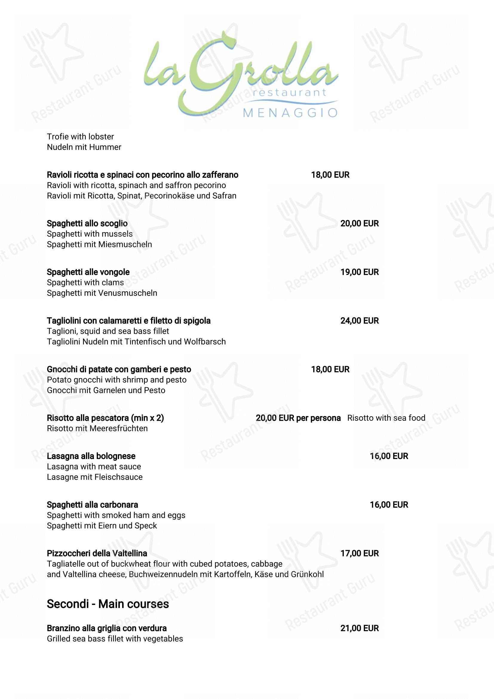 Ristorante La Grolla Menaggio in Menaggio - 菜单