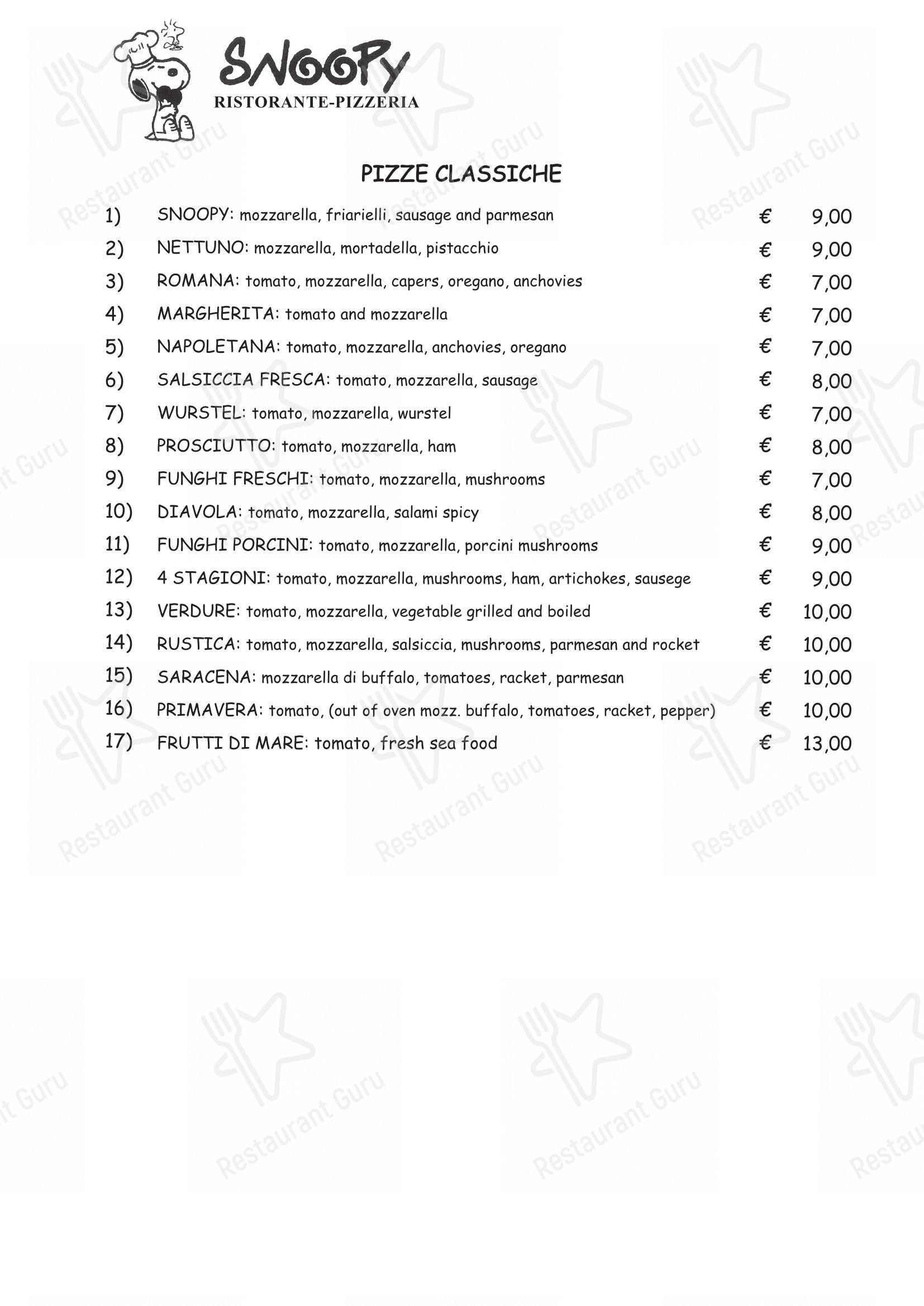 Menu di Ristorante pizzeria Snoopy - Menu bar