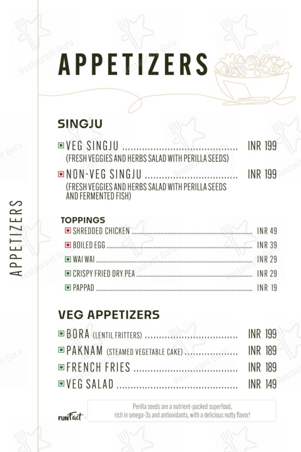 SINGJU,Juhu Tara Road in Mumbai - Menu