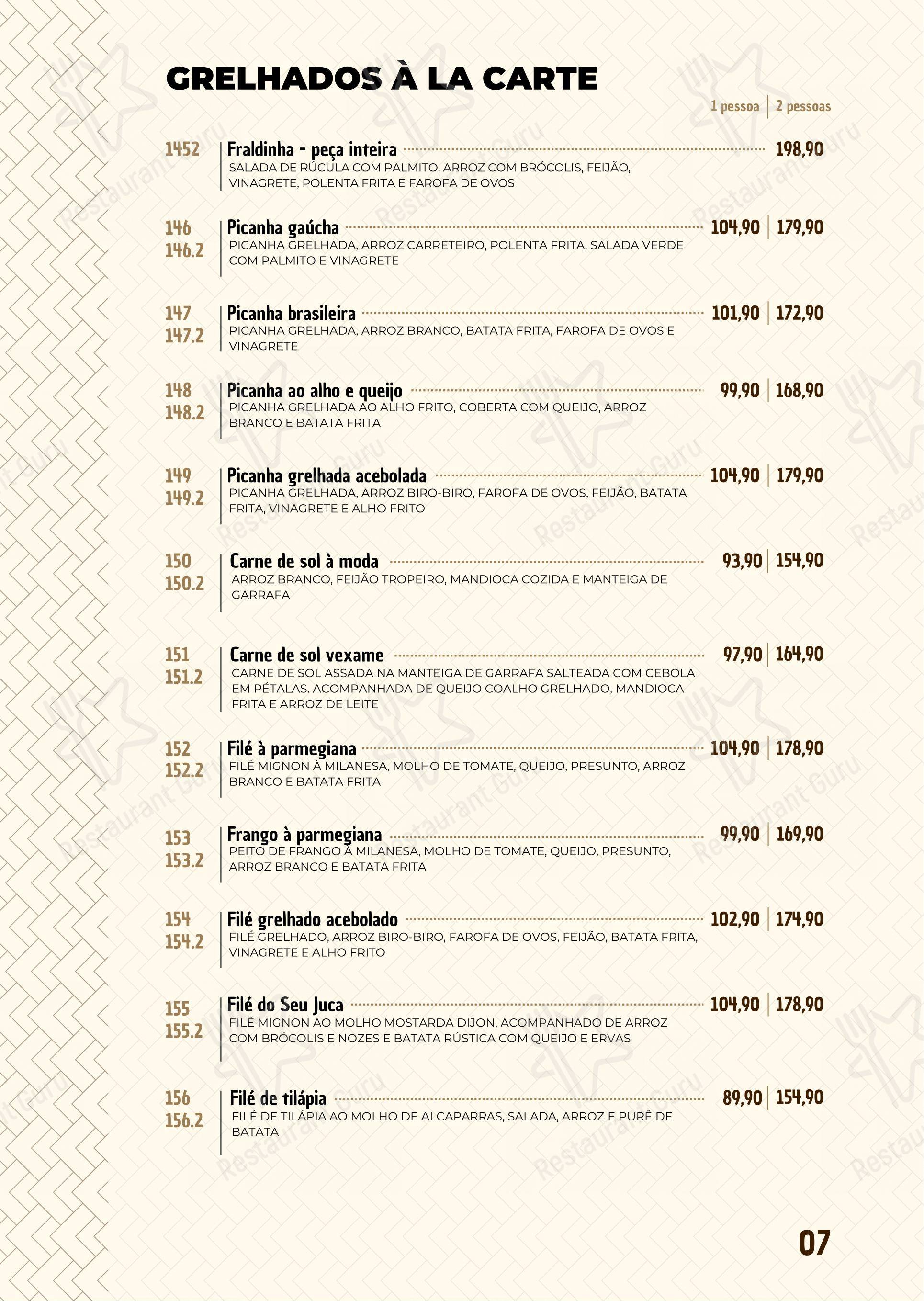 Seu Juca em Brasília - Menu