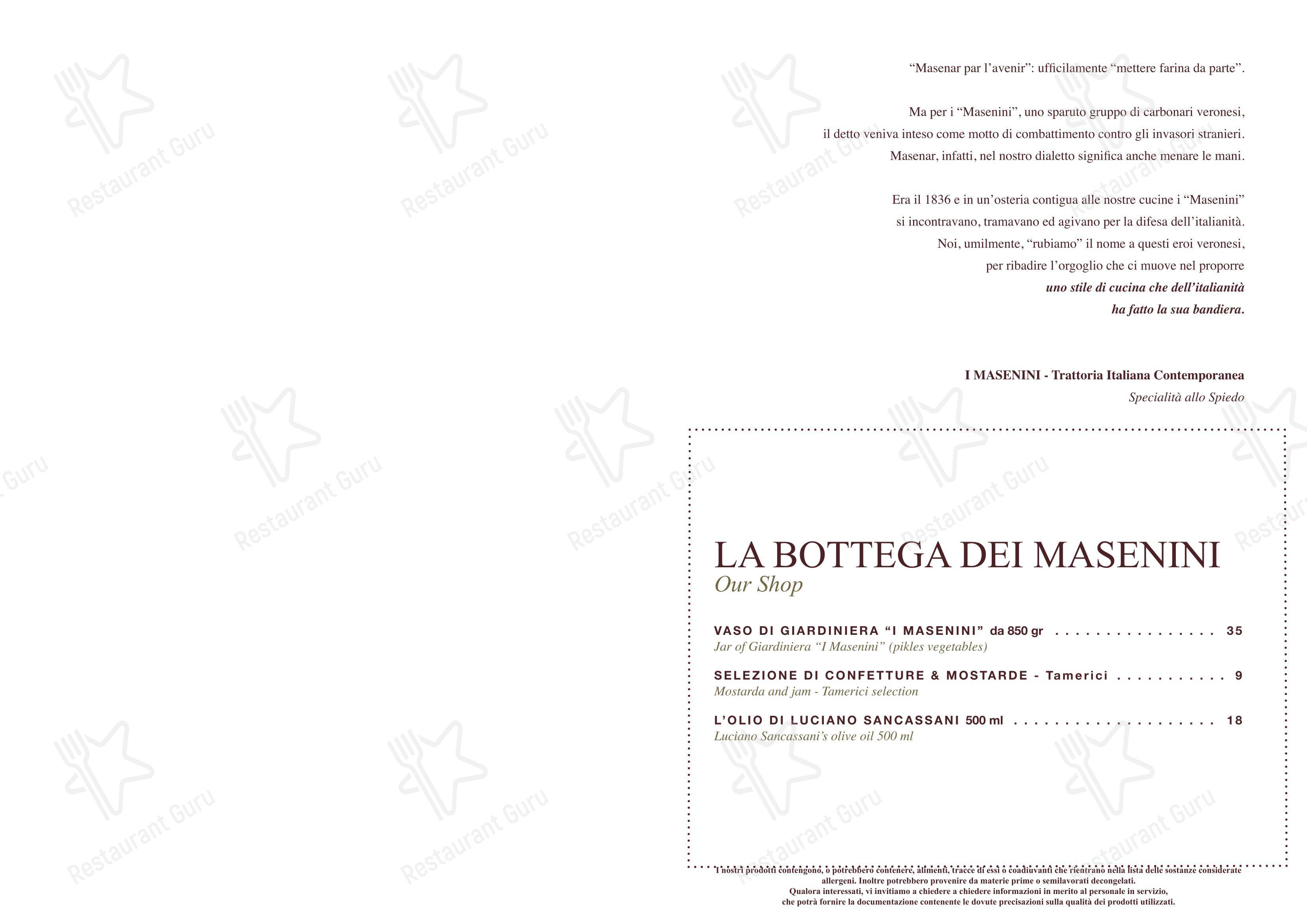 Menu bar per Trattoria I Masenini ristorante