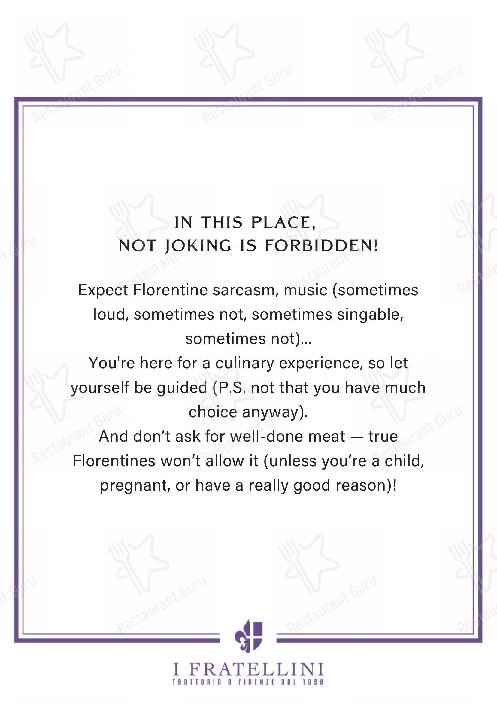 Основное меню per Trattoria i Fratellini pub & bar