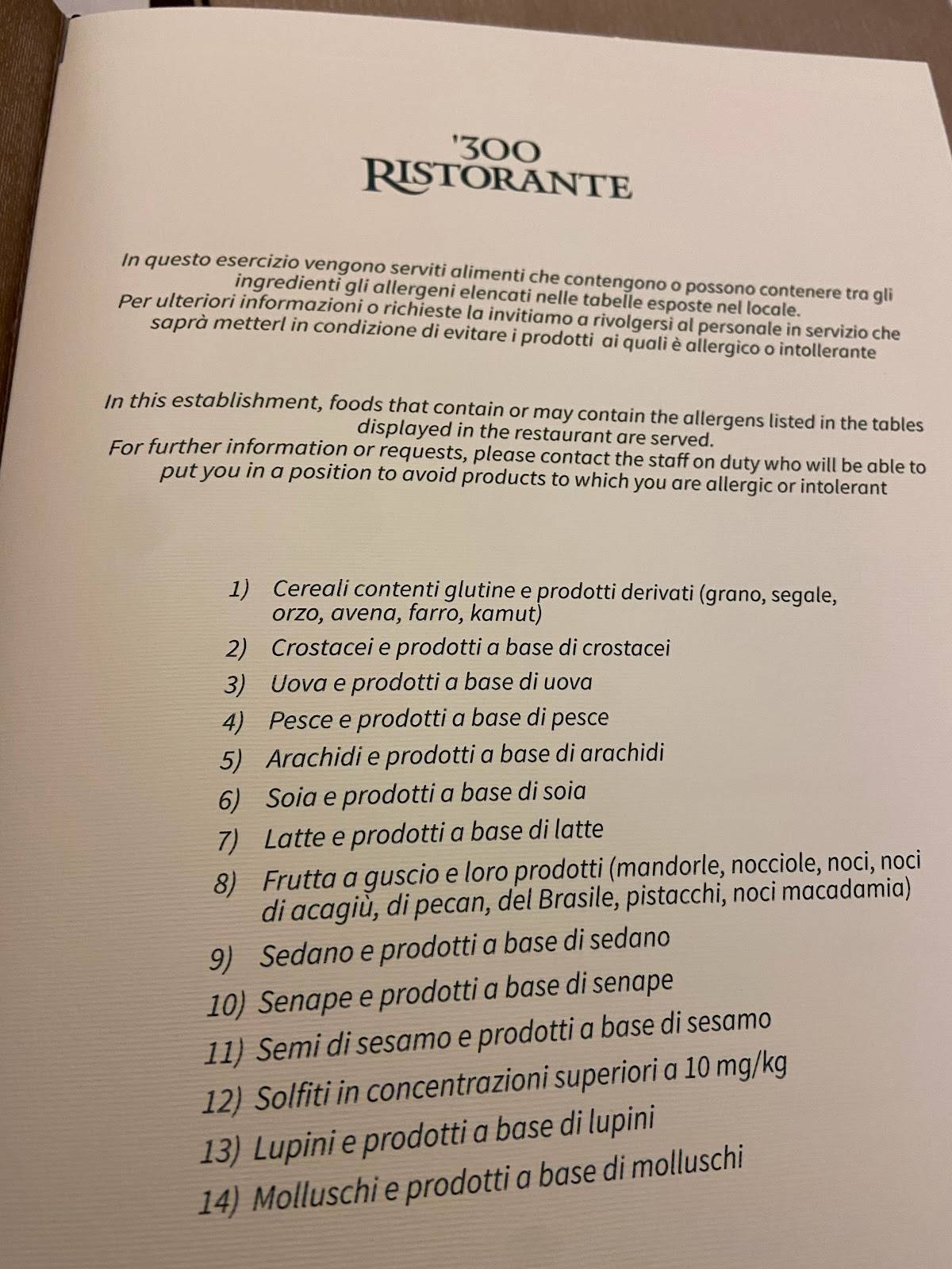 Menu di '300 Ristorante 