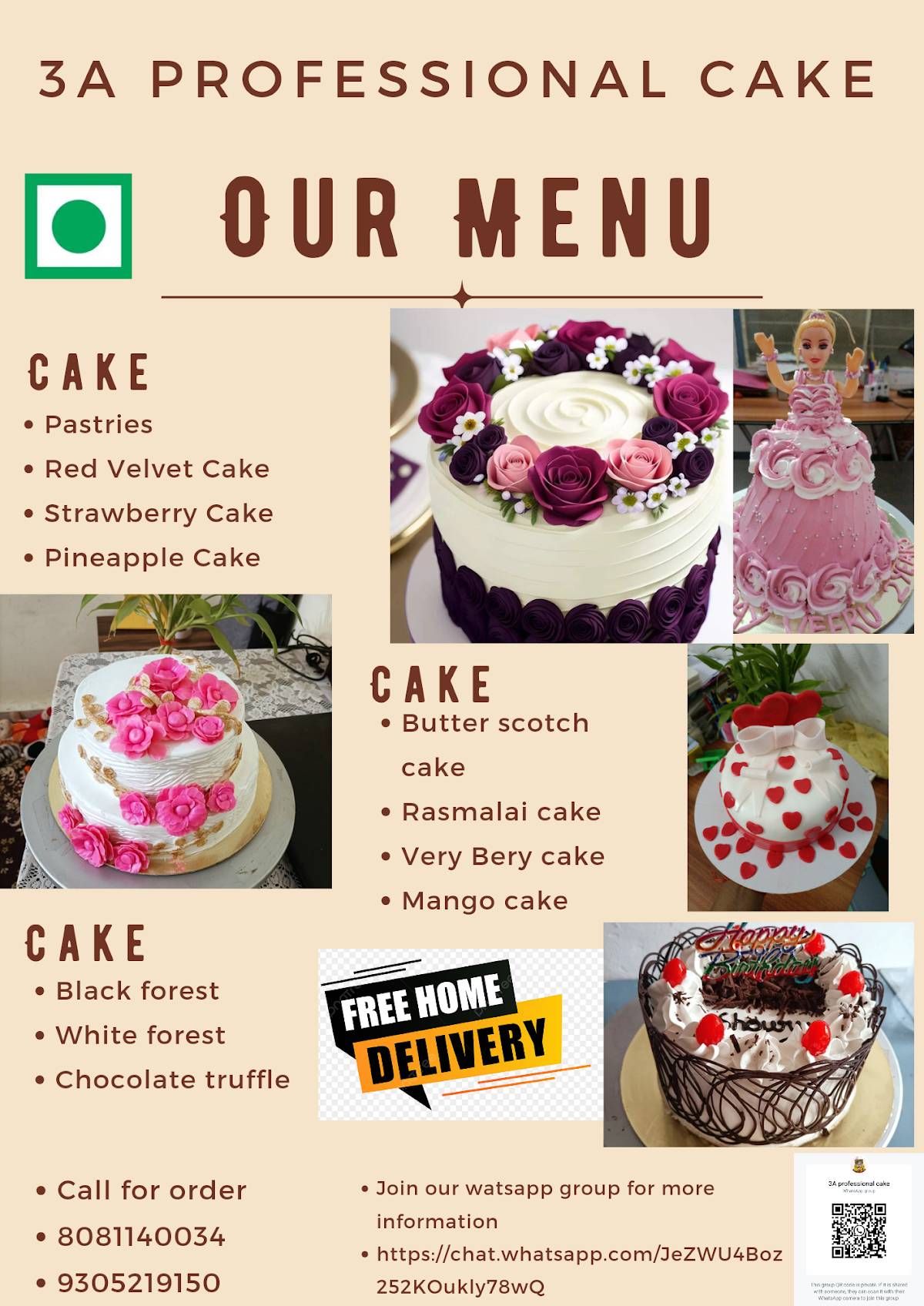 3A Professional Cake menu