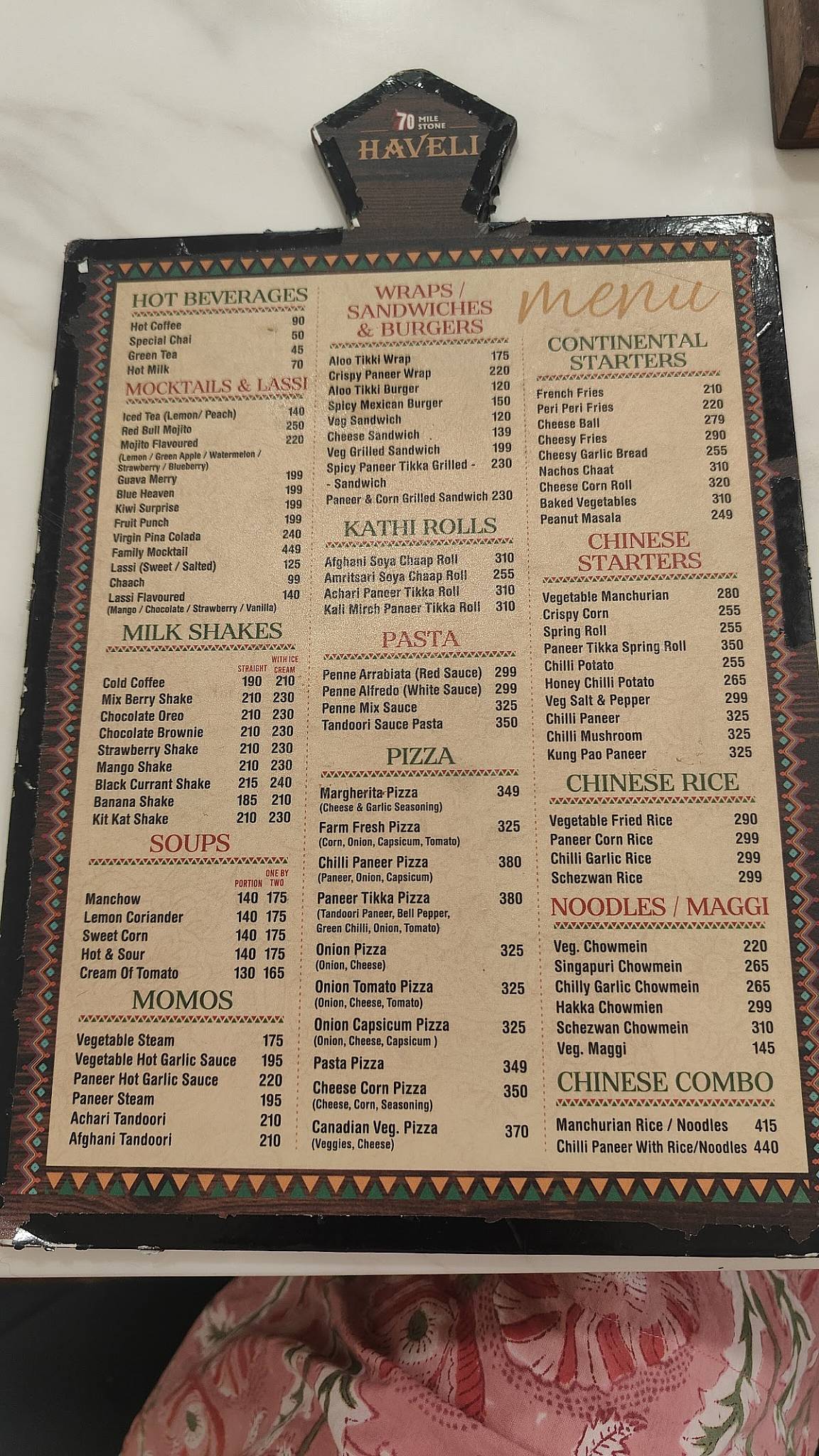 70 MILESTONE HAVELI & HAVELI ROOMS menu
