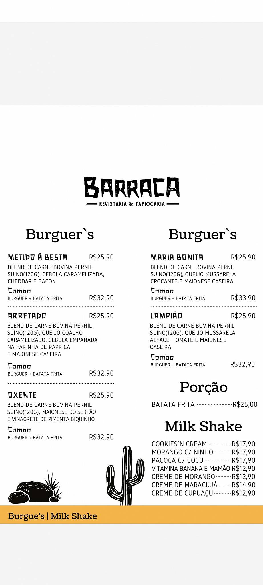 A Barraca cardápio