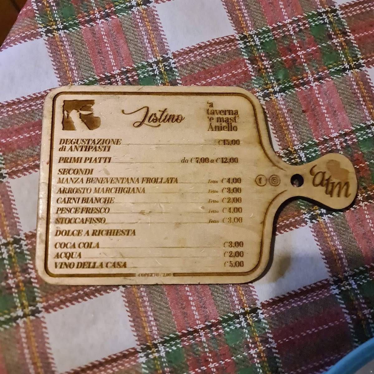 Menu di A Taverna e Mast'Aniello 