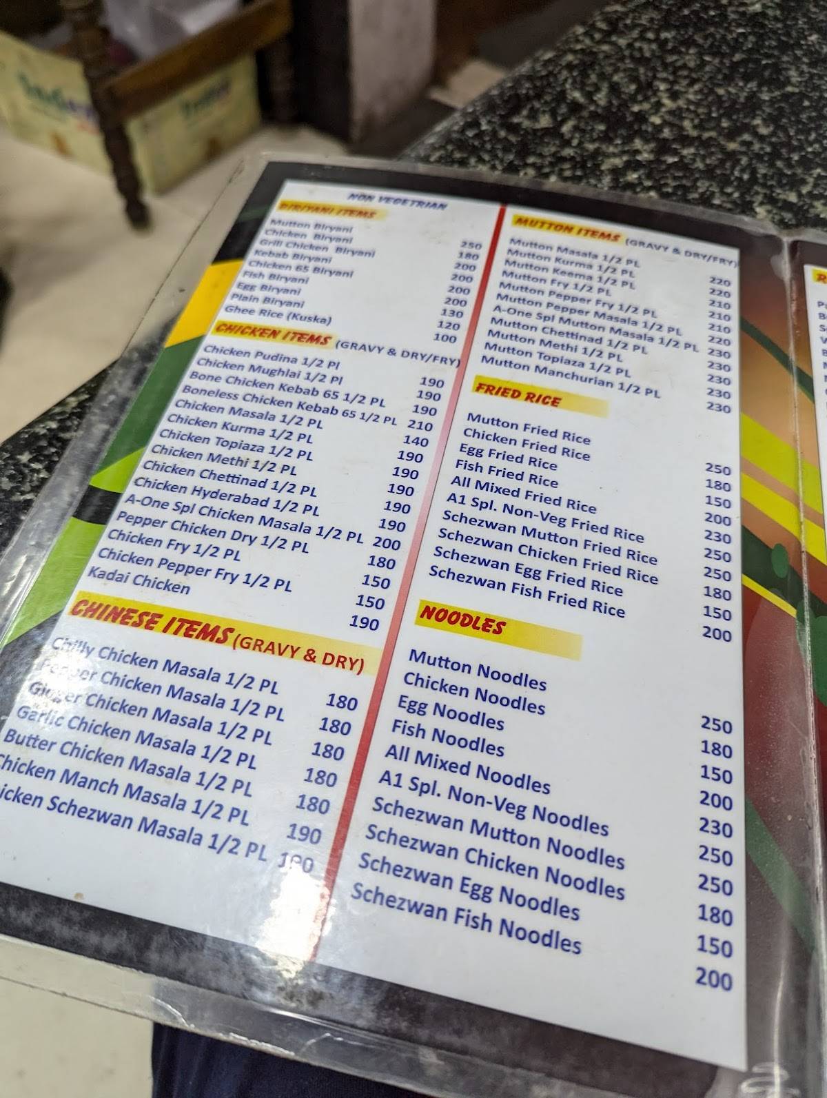 A1 Restaurant menu