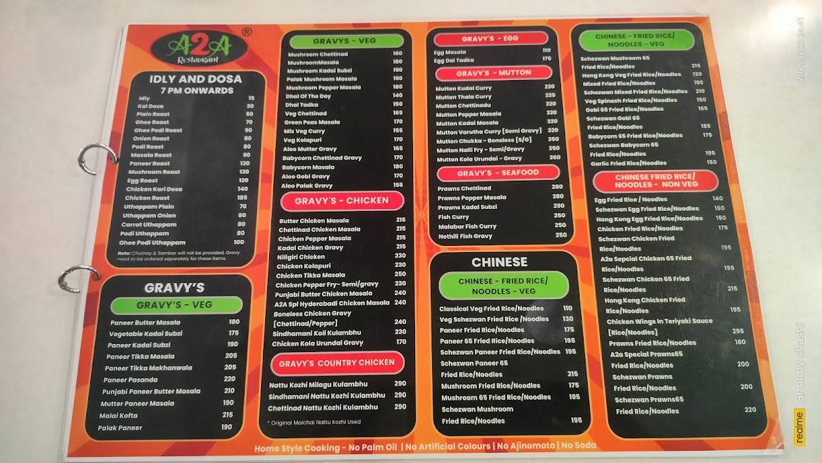 A2A Restaurant menu