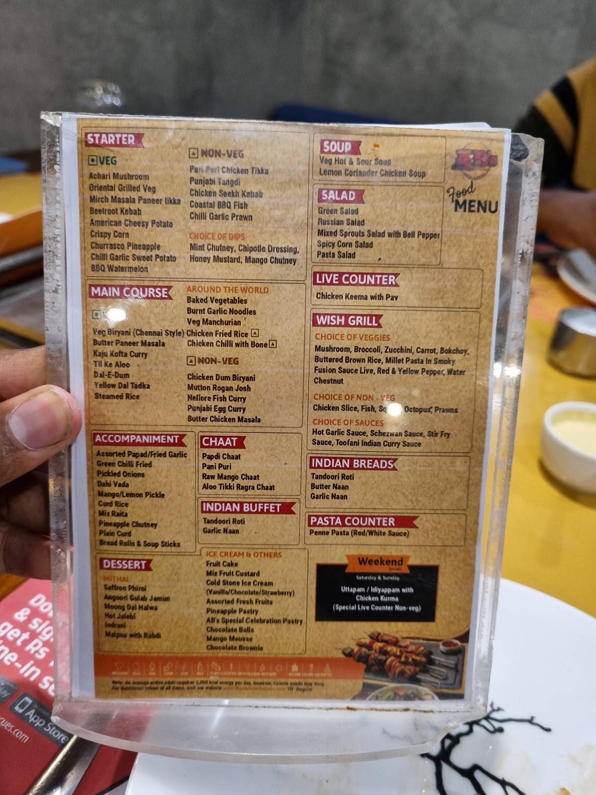 AB's - Absolute Barbecues Avinashi Road, Coimbatore menu