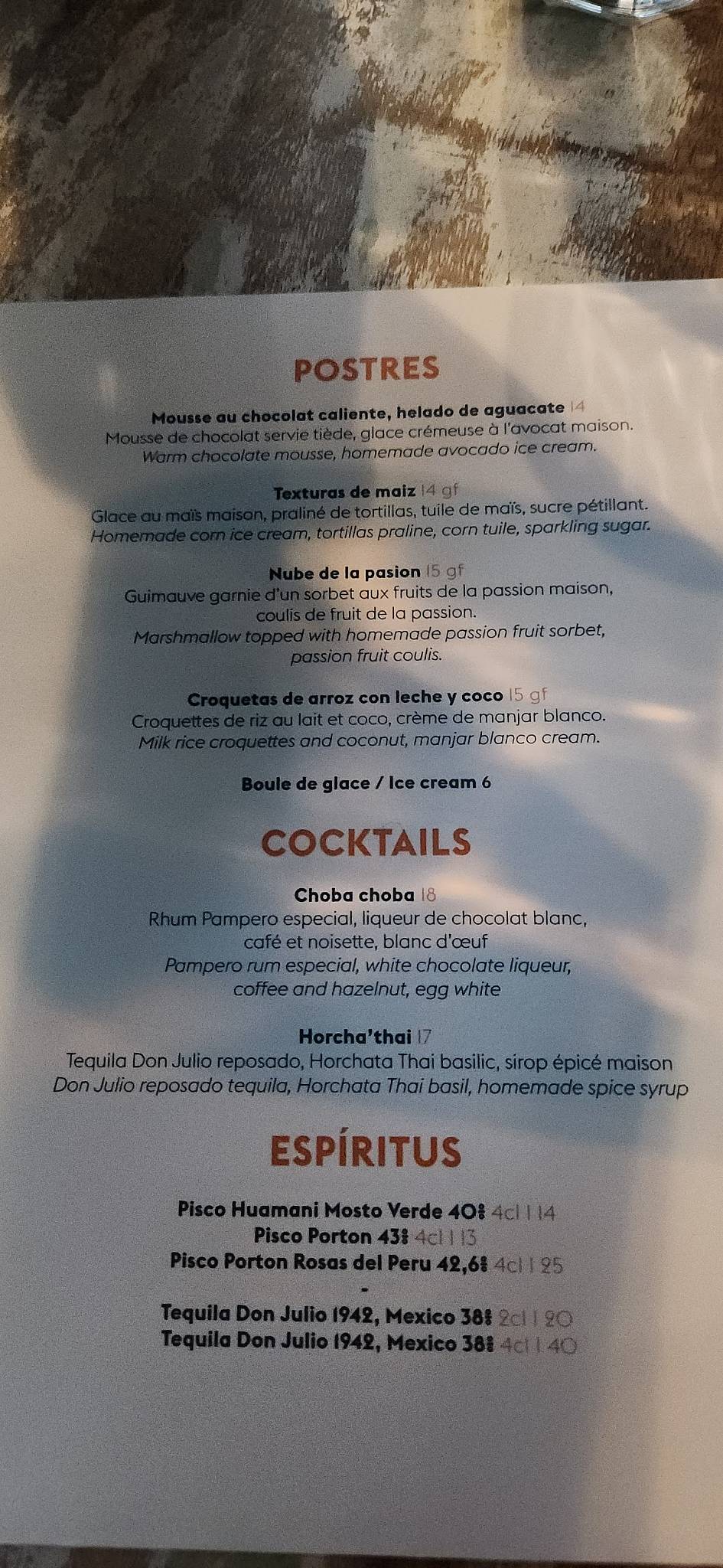 Menu de ALMA Restaurant