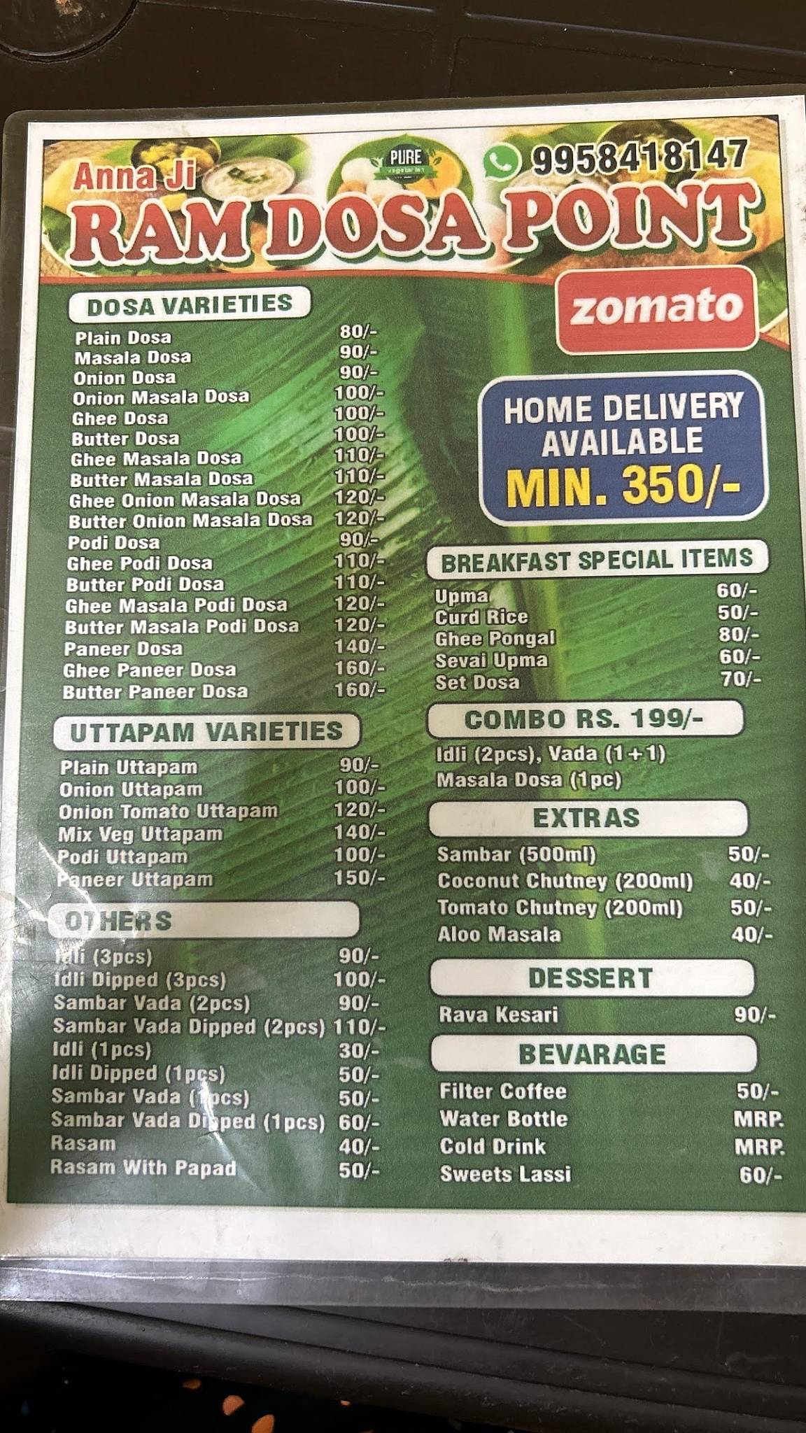 ANNAJI RAM DOSA POINT menu