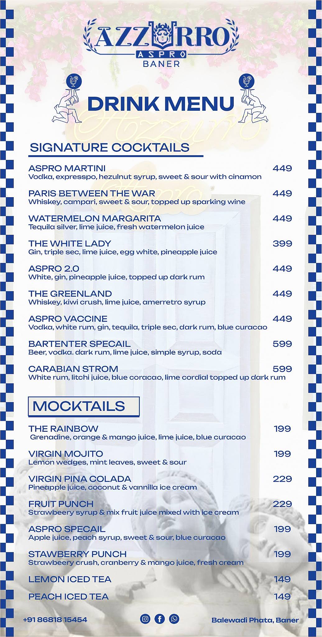 AZZURRO ASPRO - BEST BAR IN BANER menu