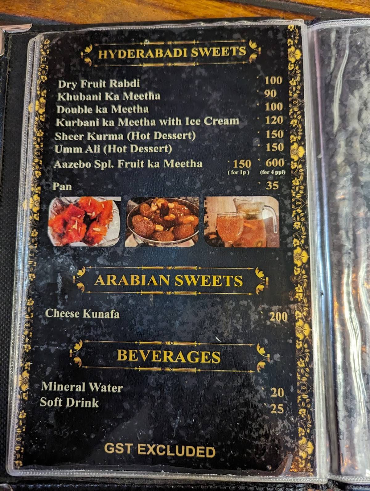 Aazebo-The Royal Arabian Restaurant menu