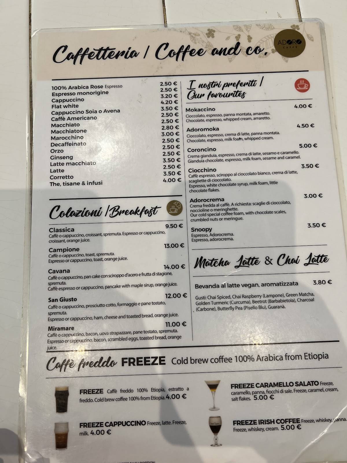 Menu di ADORO Cafè TS 
