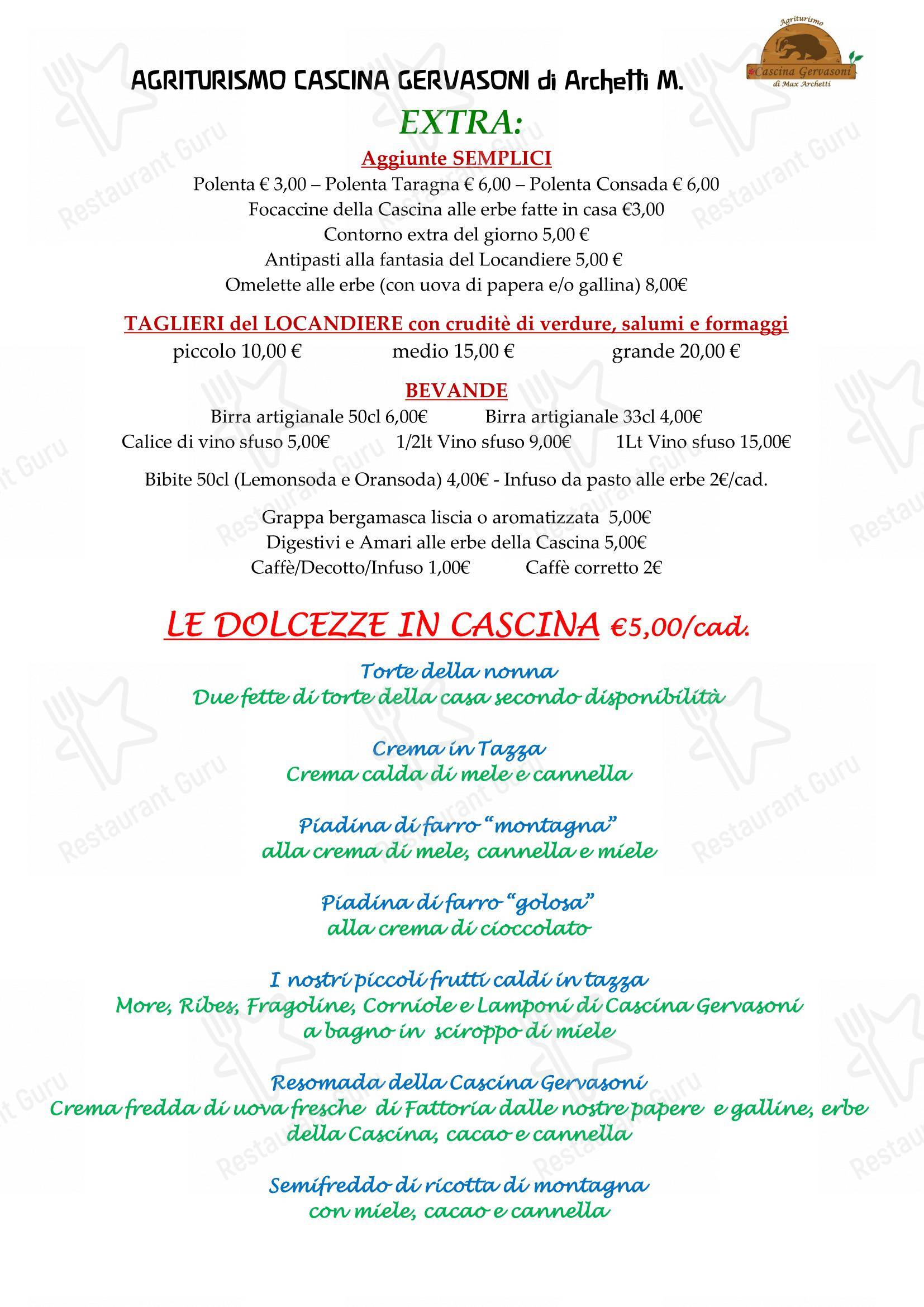 Menu di Agriturismo Cascina Gervasoni - Menu