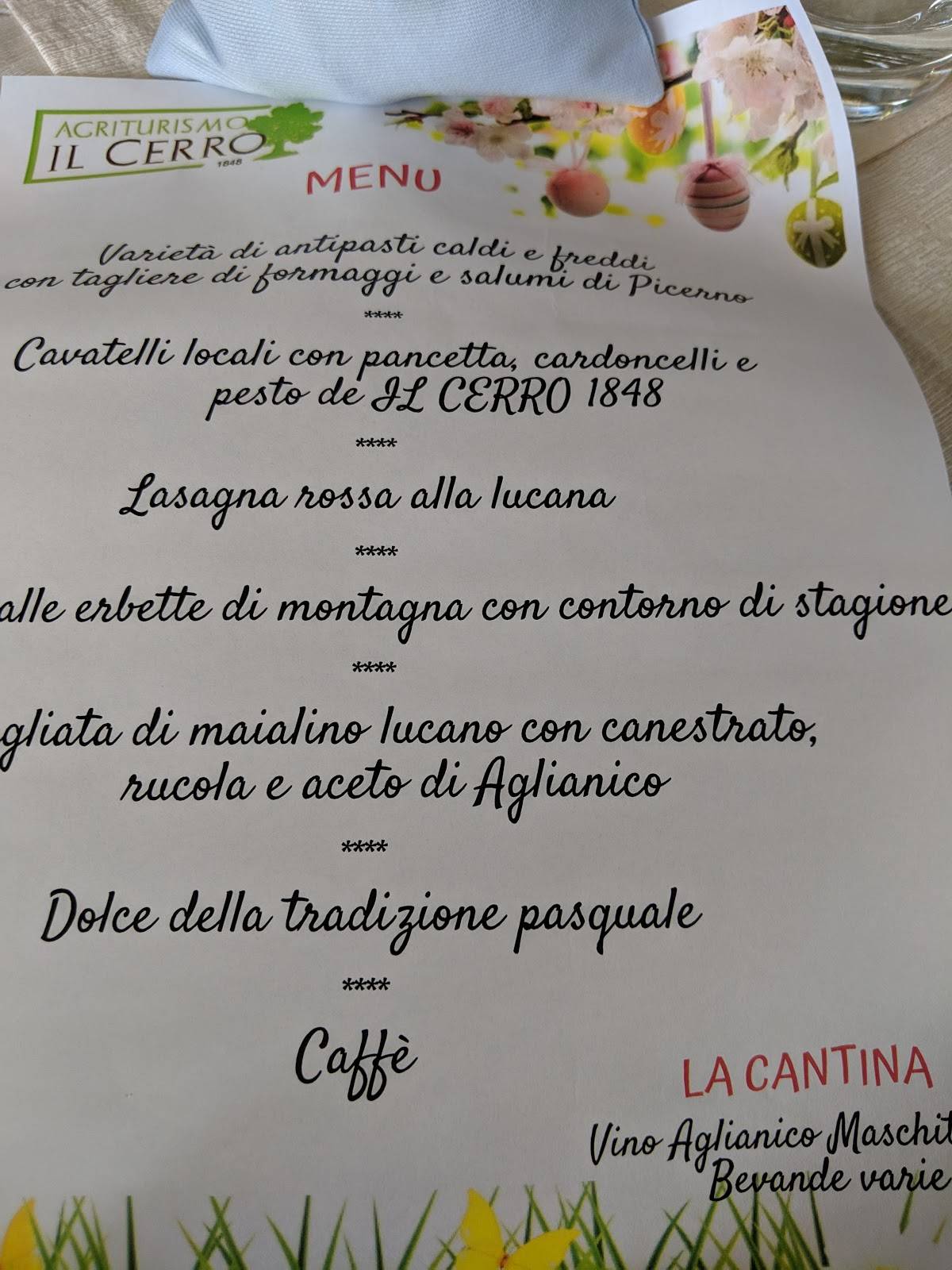 Menu di Agriturismo Il Cerro 
