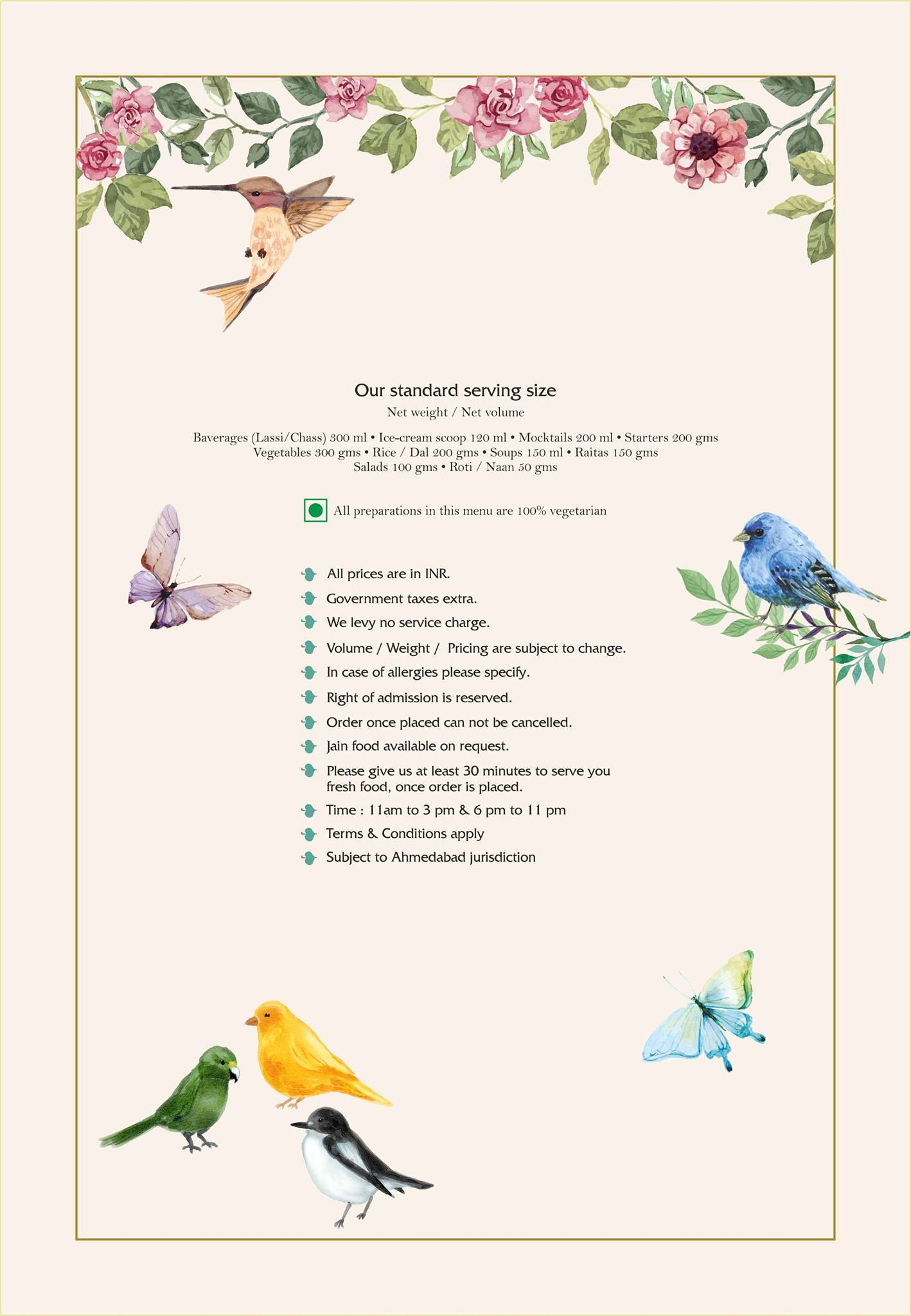 Vanashree menu