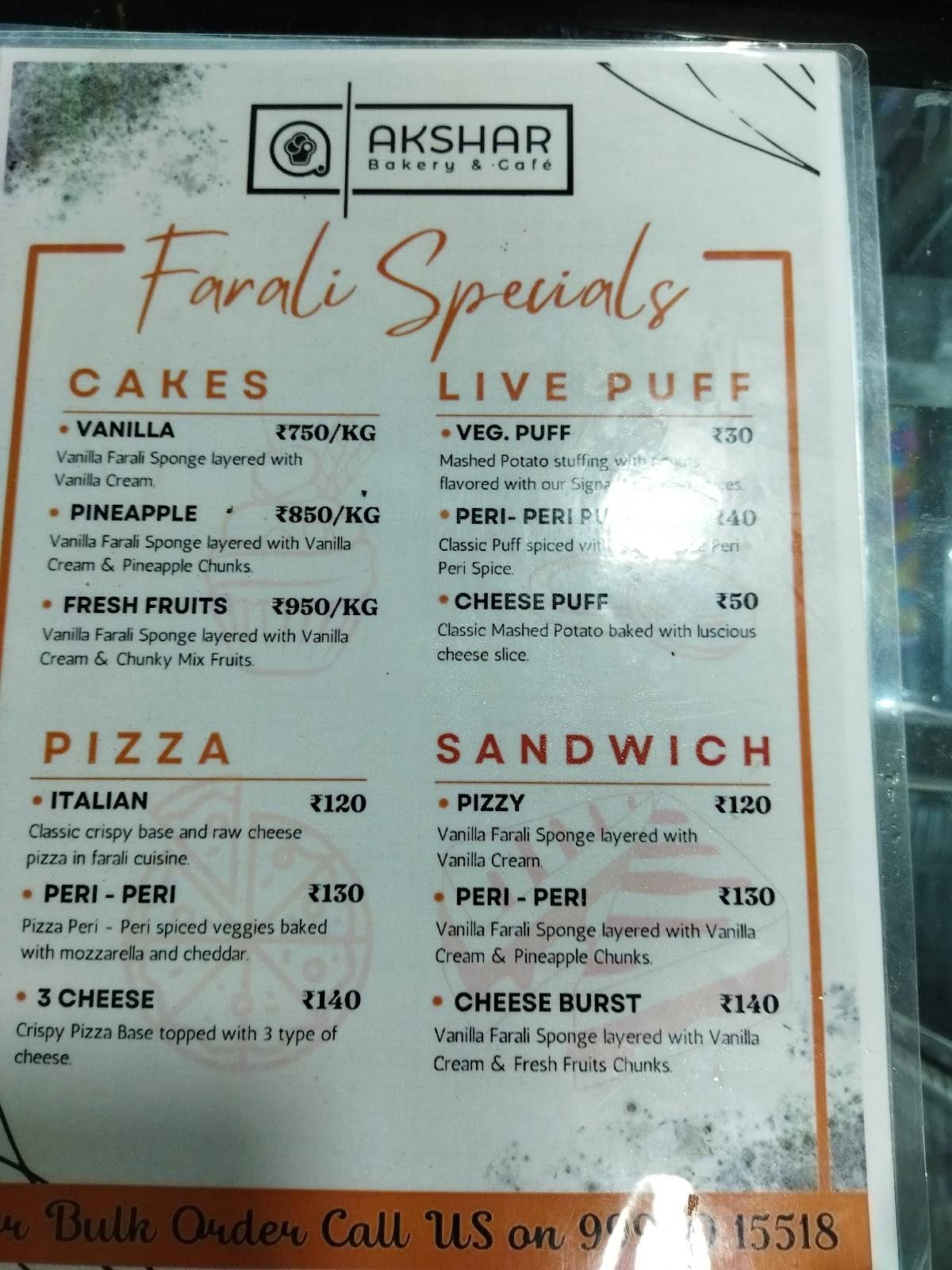 AKSHAR Bakery & Café menu